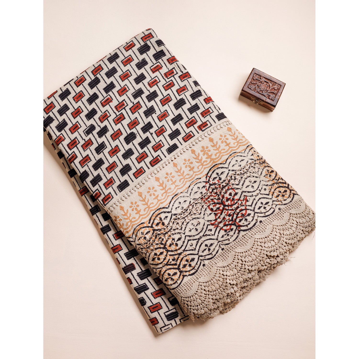 PURE COTTON HANDBLOCK PRINTED CUT WORK FABRIC