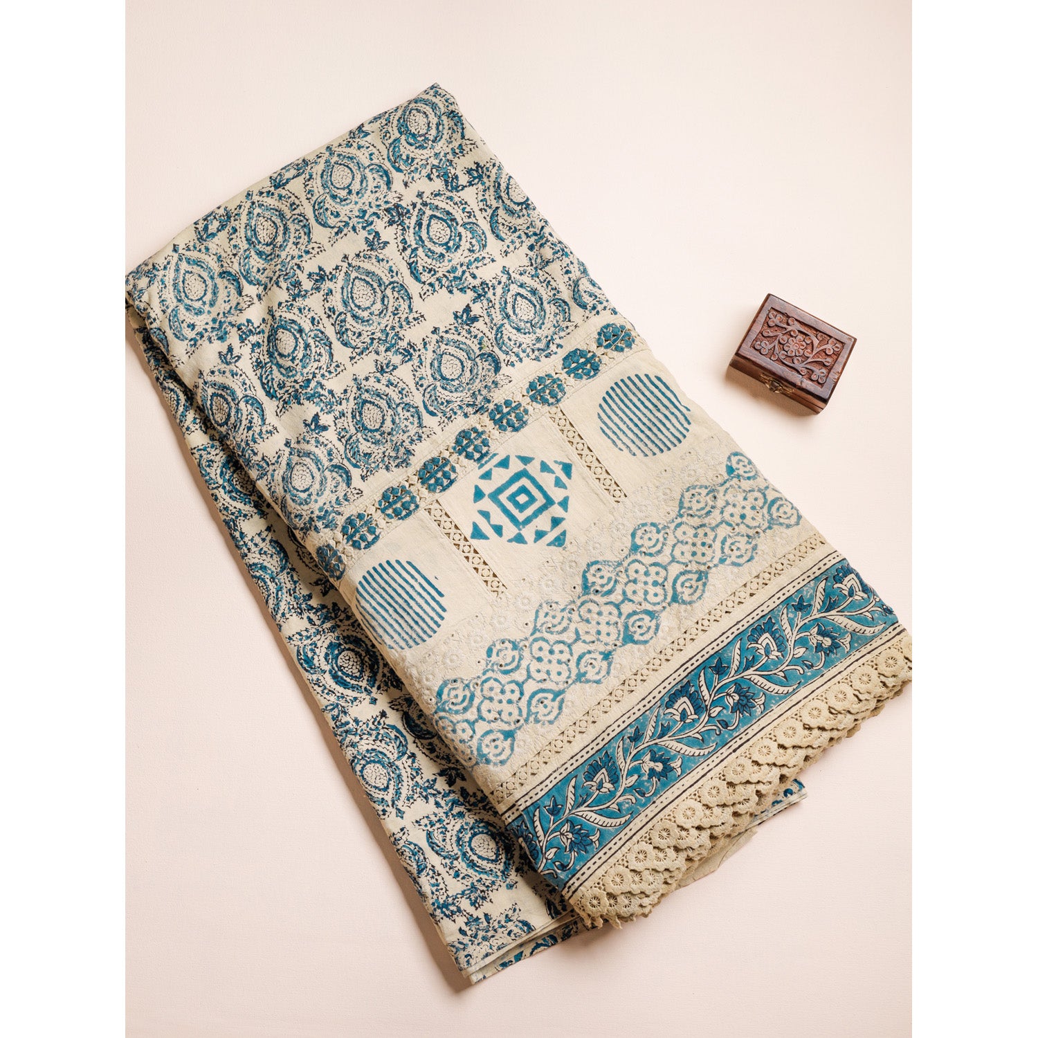 PURE COTTON HANDBLOCK PRINTED CUT WORK FABRIC
