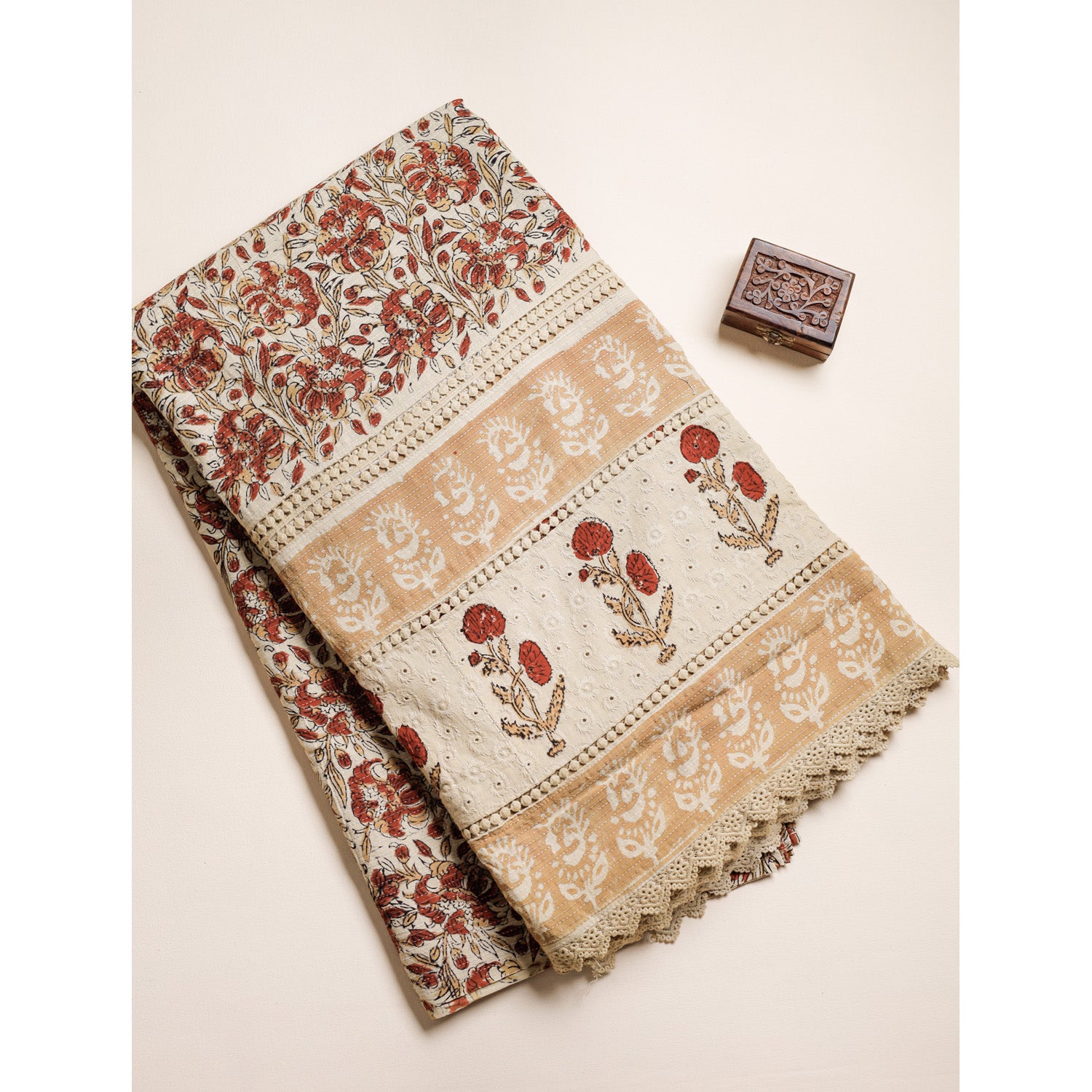 PURE COTTON HANDBLOCK PRINTED CUT WORK FABRIC