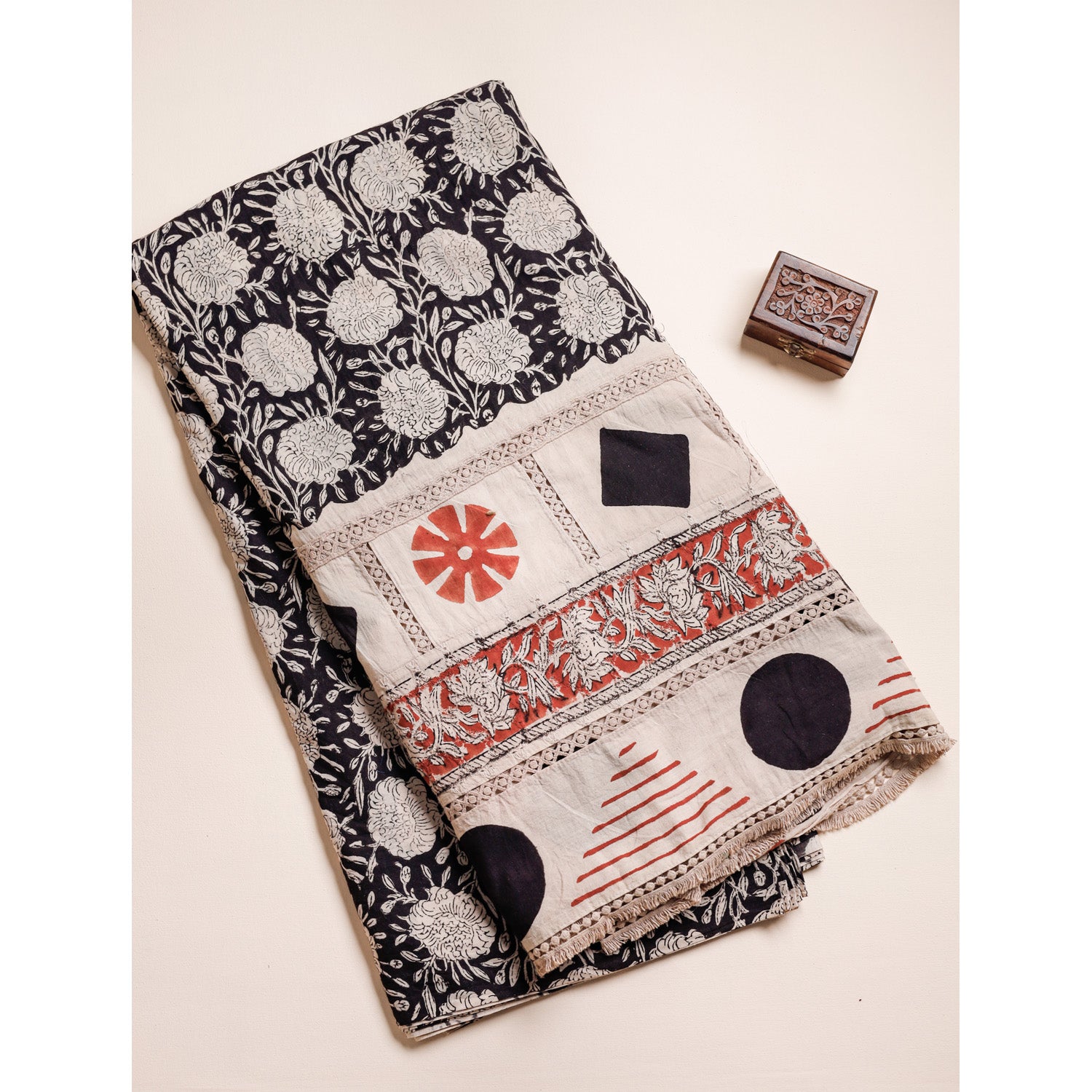 PURE COTTON HANDBLOCK PRINTED CUT WORK FABRIC