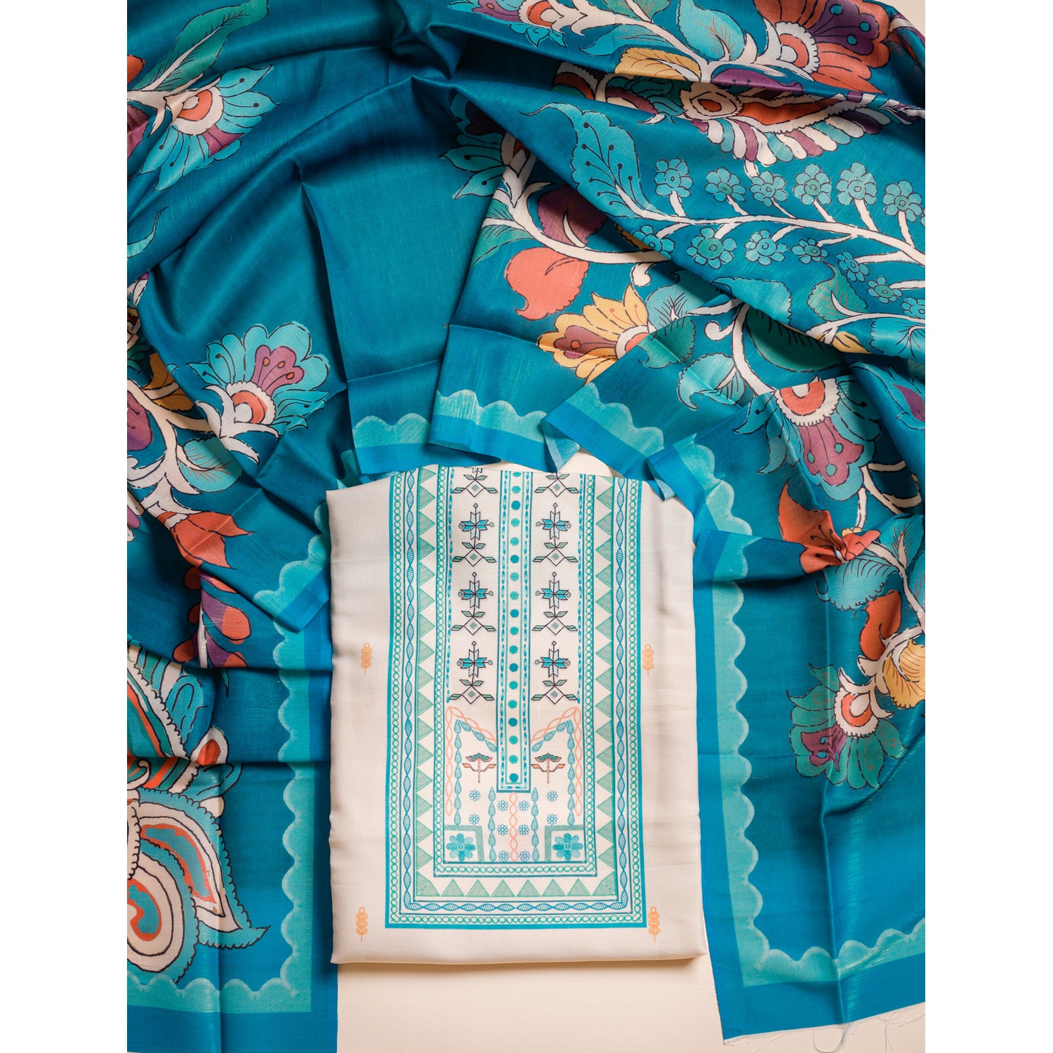 KALAMKARI PRINTED SILK SUIT SET