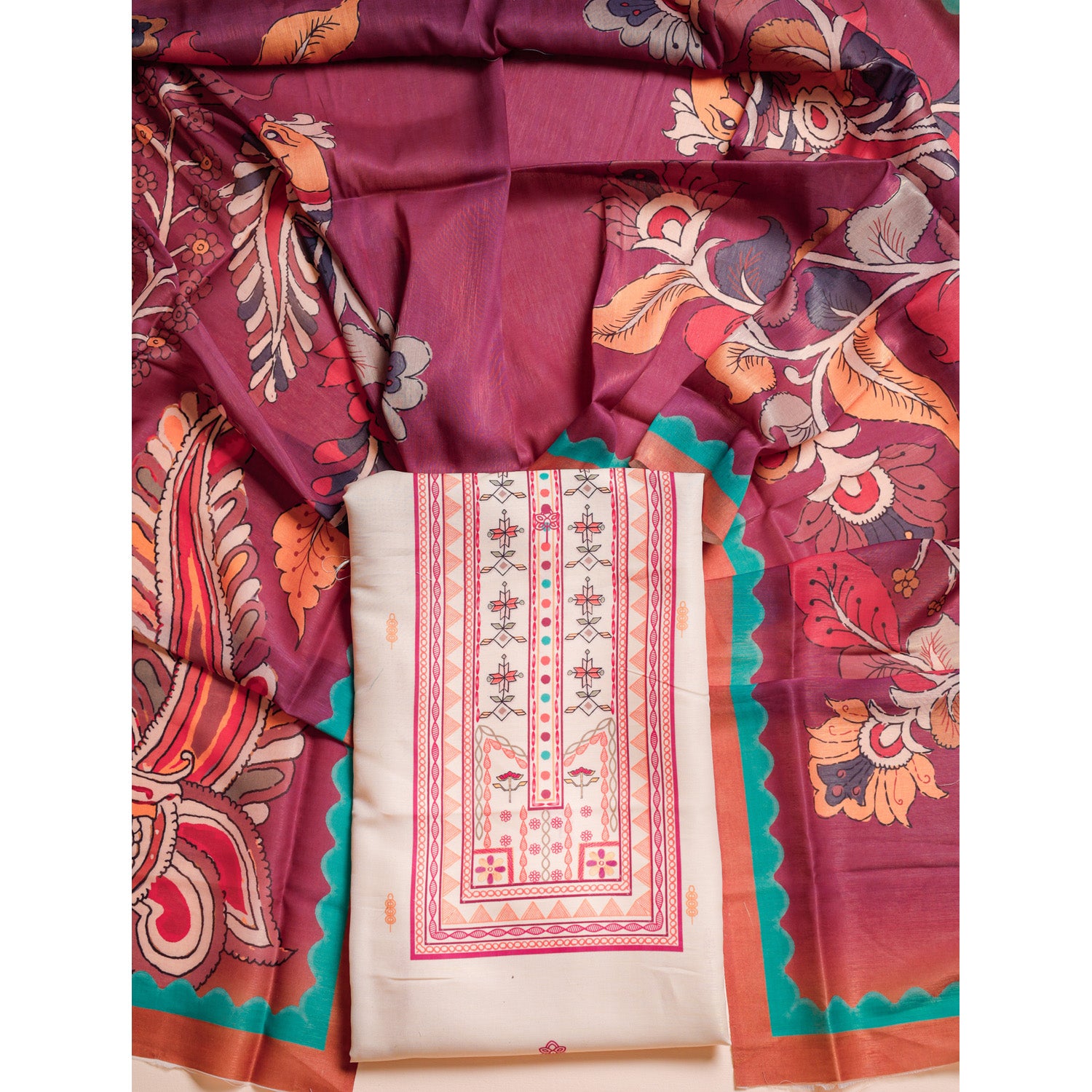 KALAMKARI PRINTED SILK SUIT SET