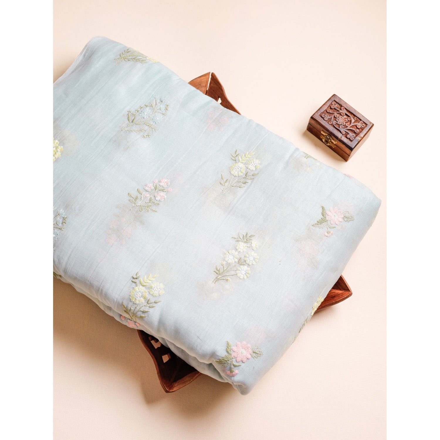 PURE MALAI CHANDERI EMBROIDERED FABRIC