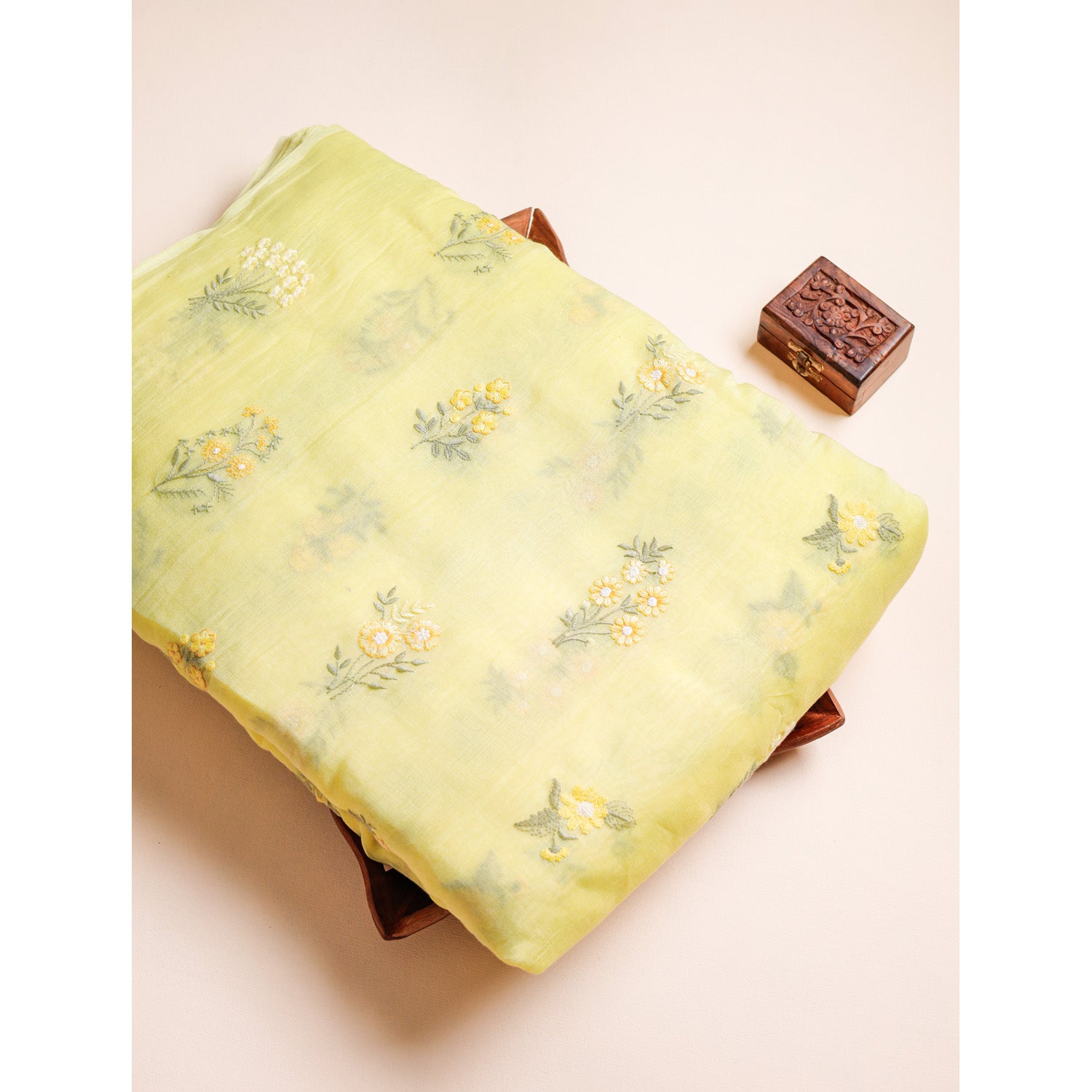 PURE MALAI CHANDERI EMBROIDERED FABRIC