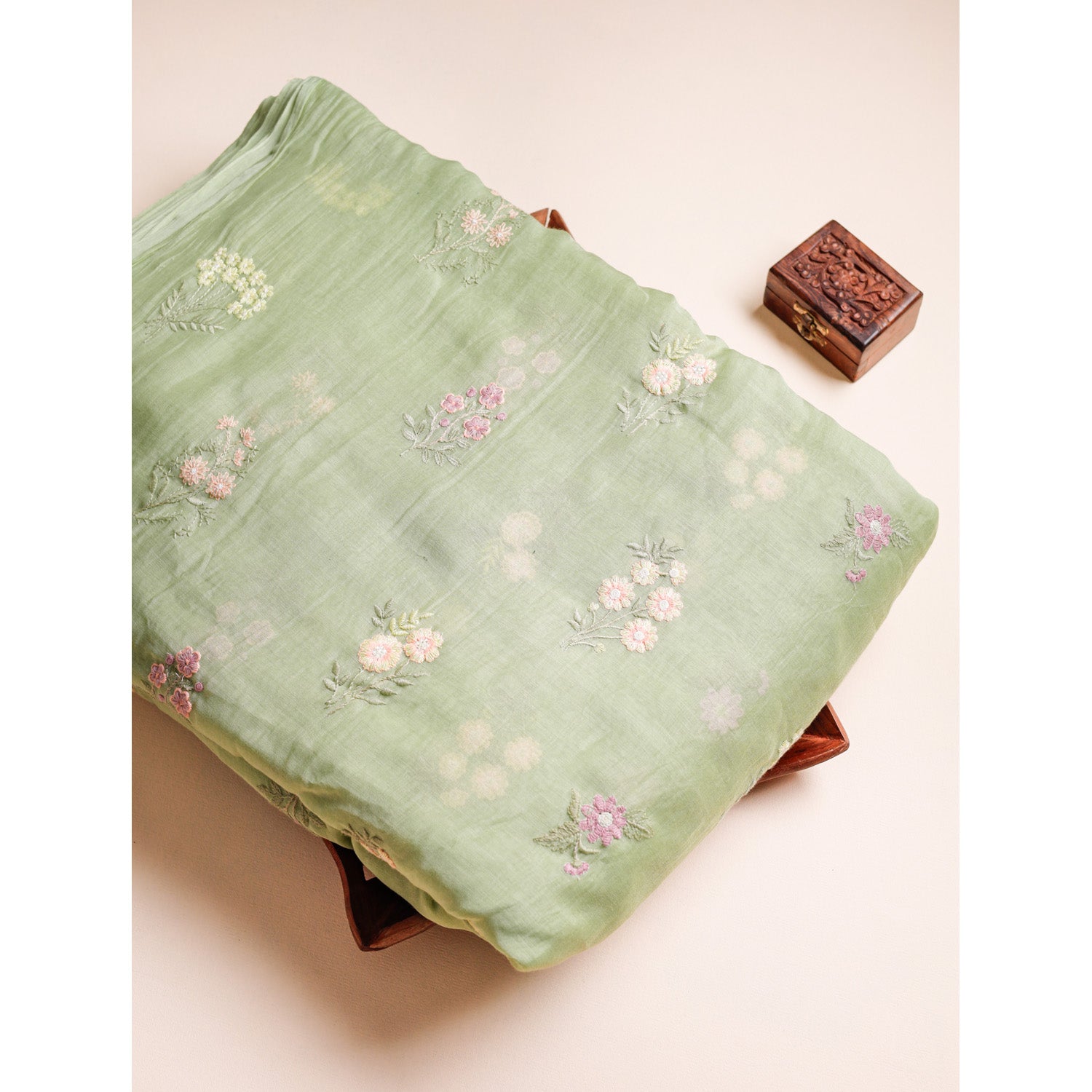 PURE MALAI CHANDERI EMBROIDERED FABRIC