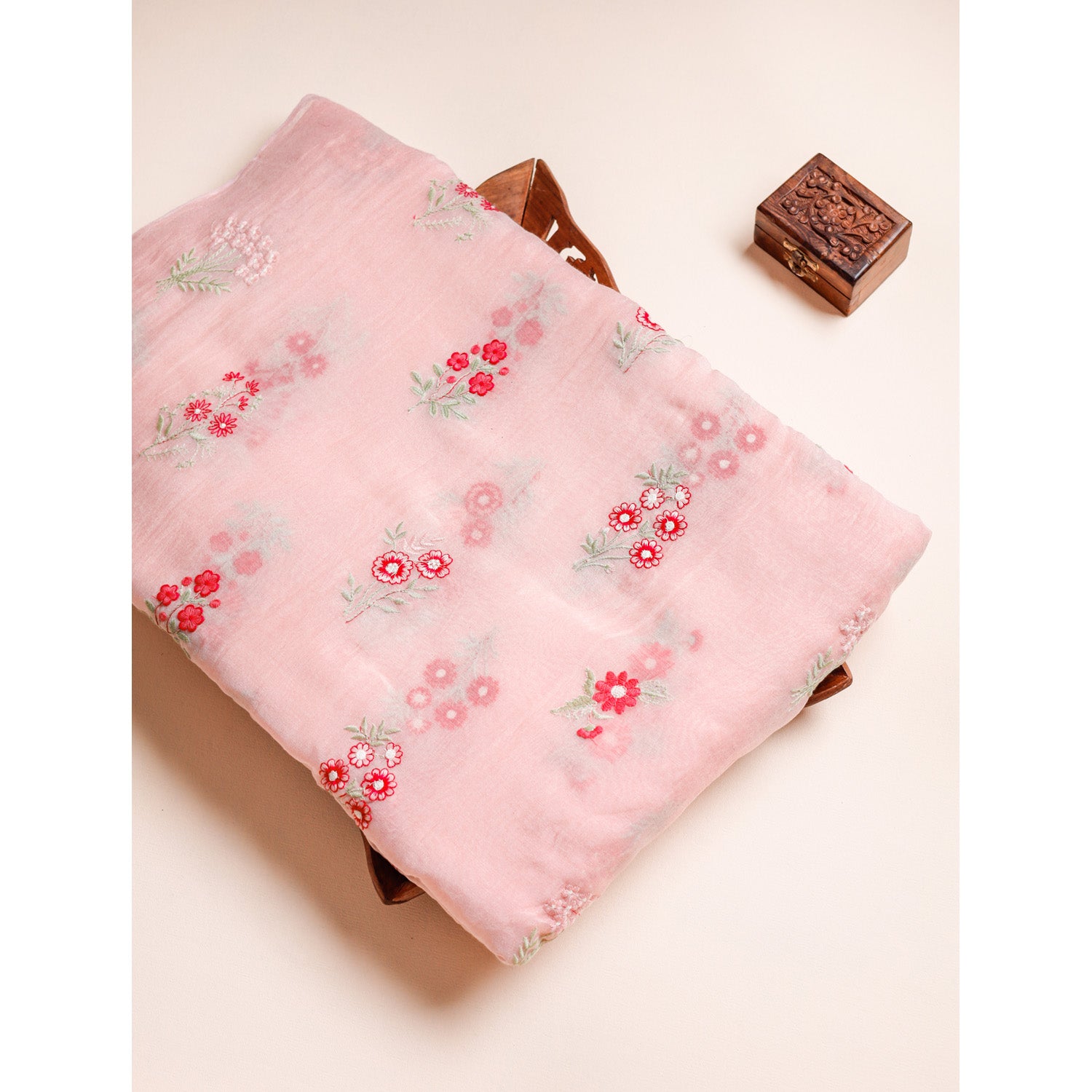 PURE MALAI CHANDERI EMBROIDERED FABRIC