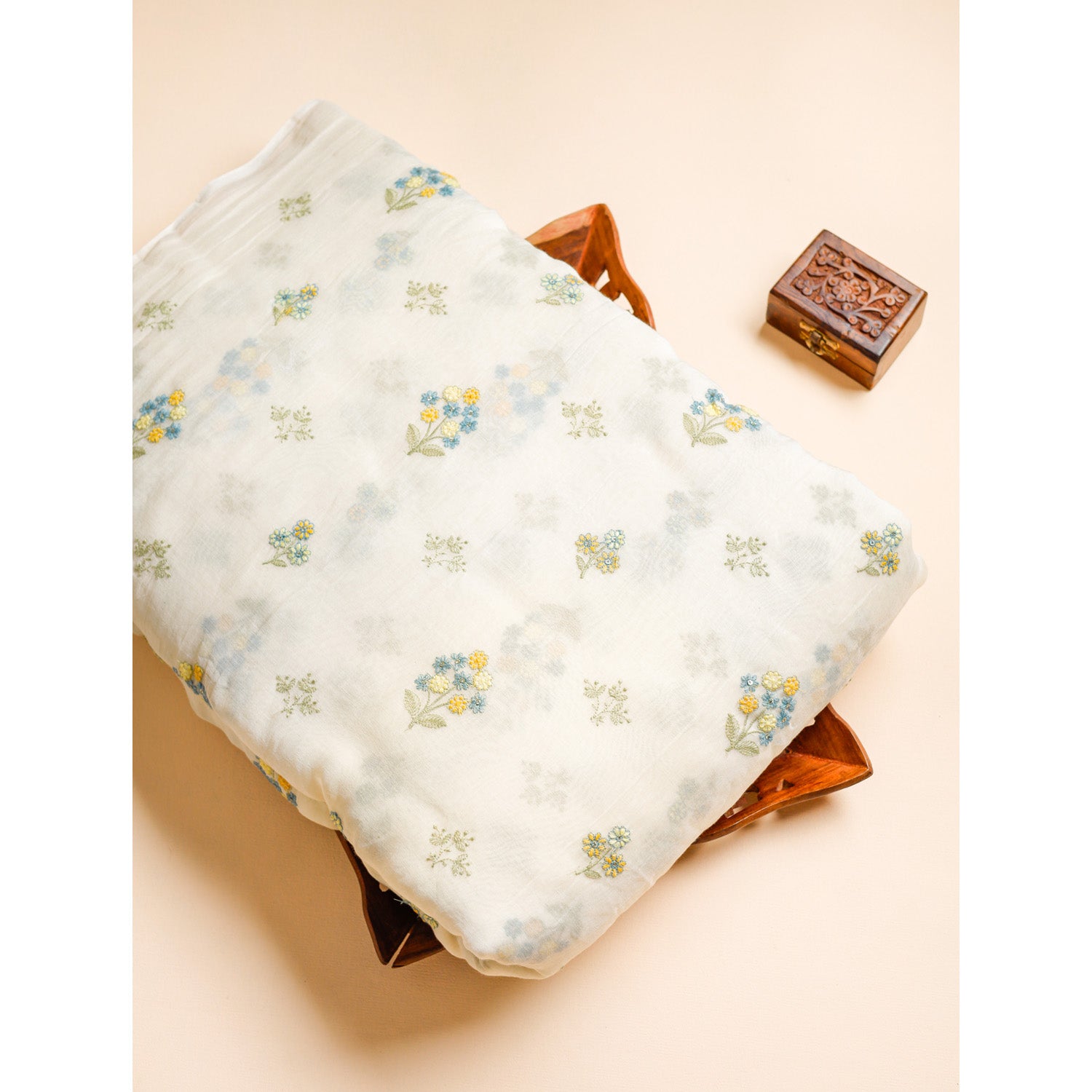 PURE MALAI CHANDERI SILK EMBROIDERED FABRIC