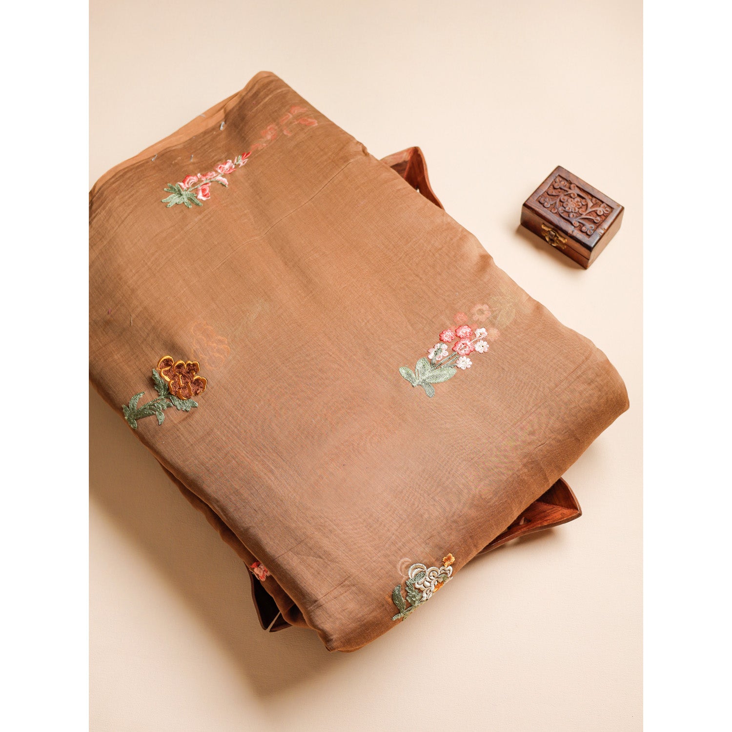 PURE MALAI CHANDERI SILK EMBROIDERED FABRIC