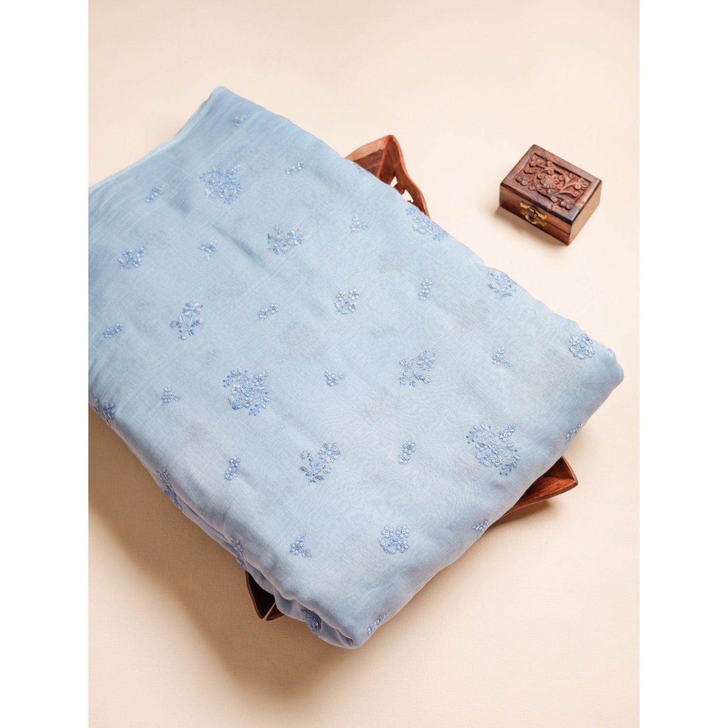 PURE MALAI CHANDERI SILK EMBROIDERED FABRIC