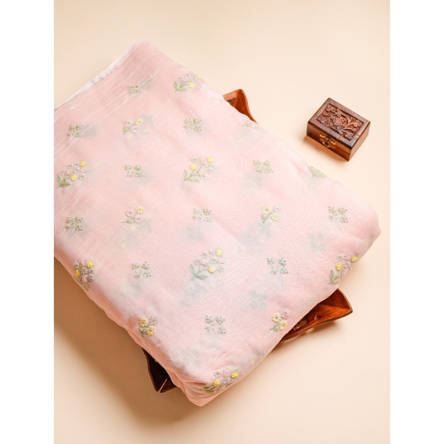 PURE MALAI CHANDERI SILK EMBROIDERED FABRIC