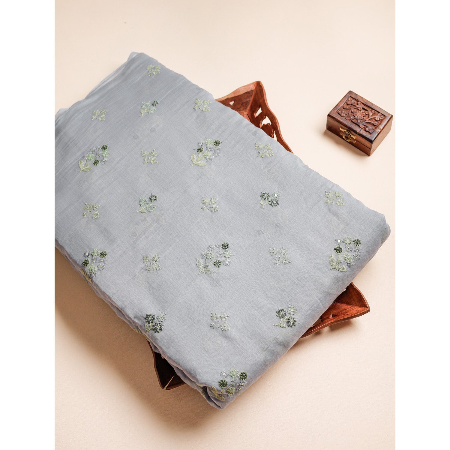 PURE MALAI CHANDERI SILK EMBROIDERED FABRIC