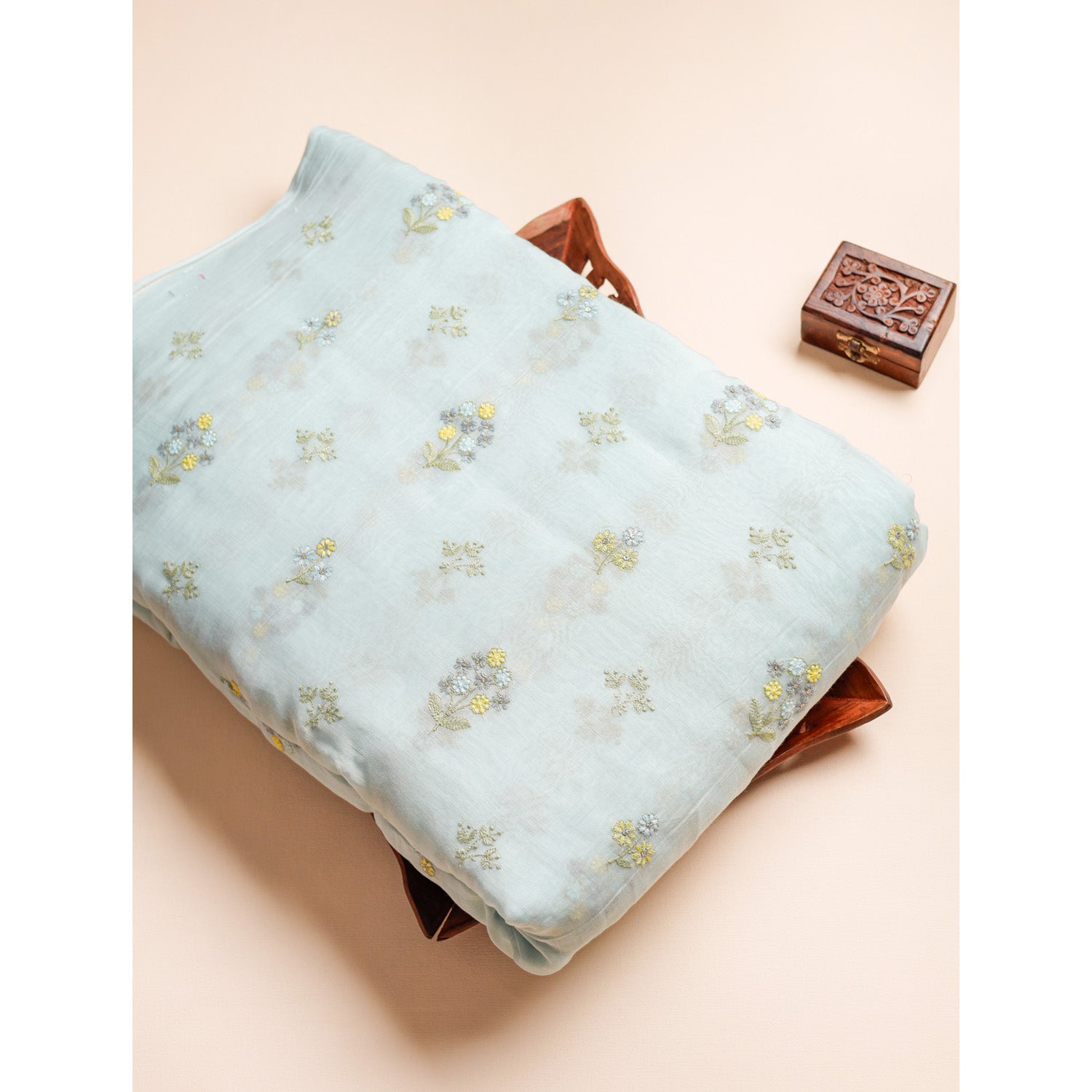 PURE MALAI CHANDERI SILK EMBROIDERED FABRIC