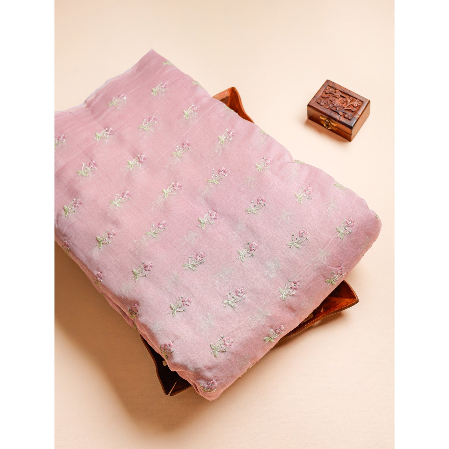 PURE MALAI CHANDERI SILK EMBROIDERED FABRIC