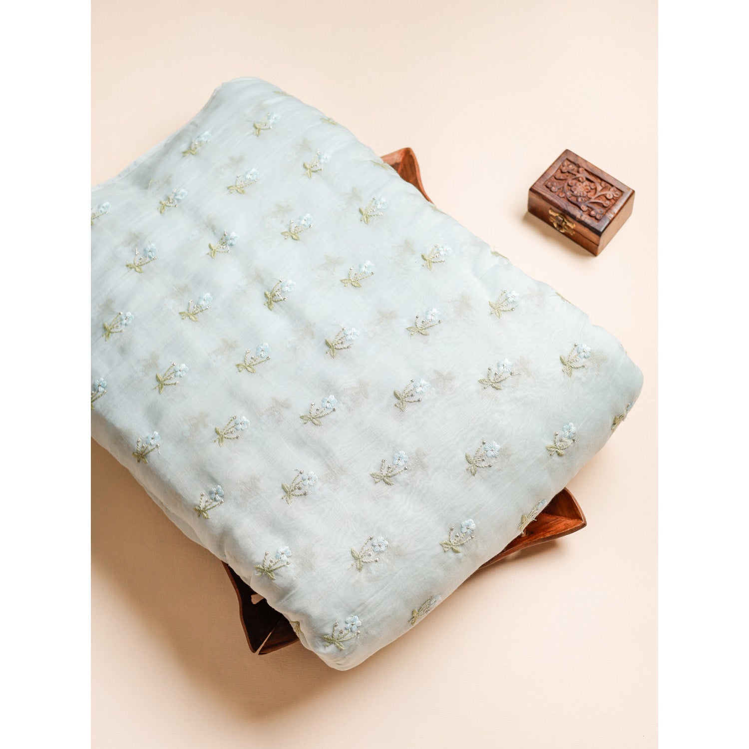 PURE MALAI CHANDERI SILK EMBROIDERED FABRIC