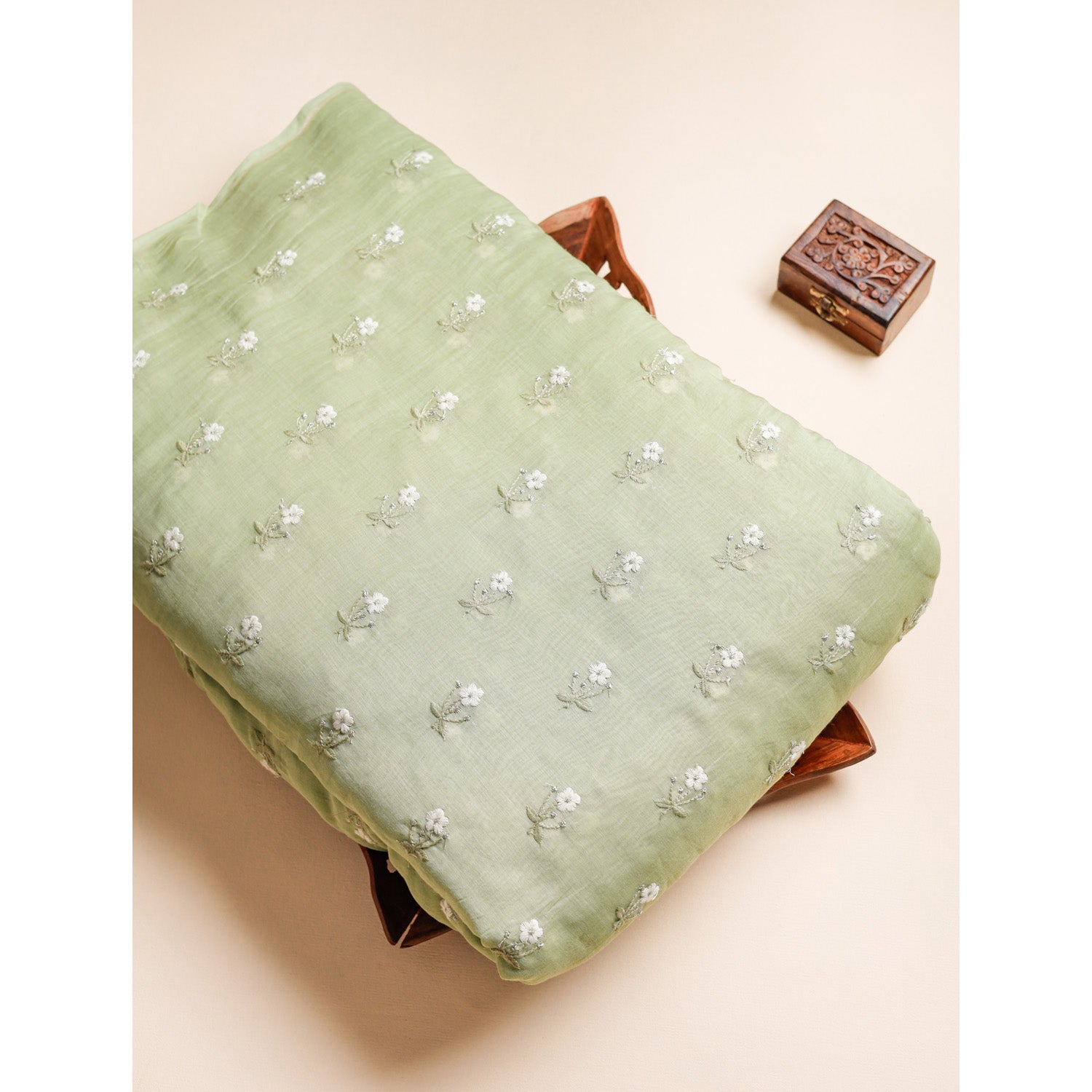 PURE MALAI CHANDERI SILK EMBROIDERED FABRIC