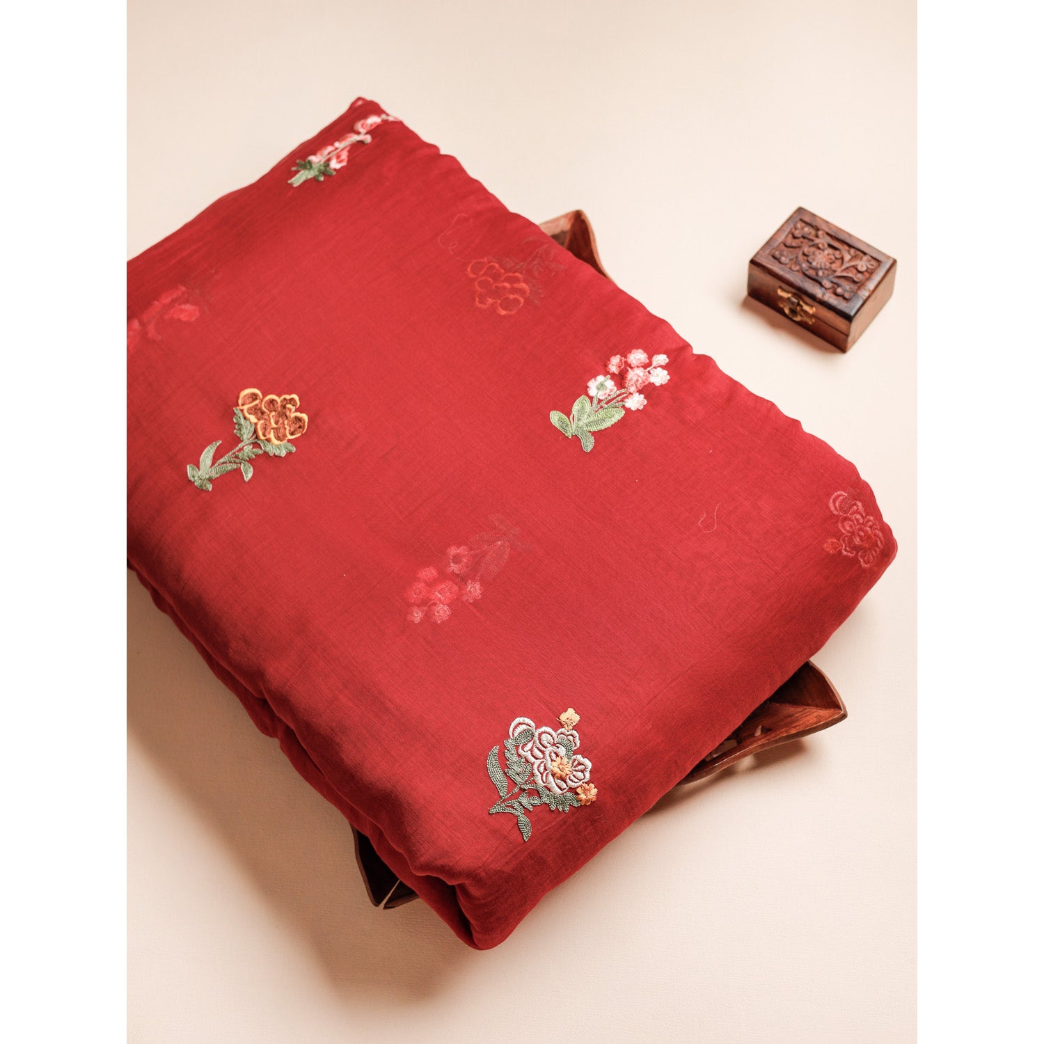 PURE MALAI CHANDERI SILK EMBROIDERED FABRIC