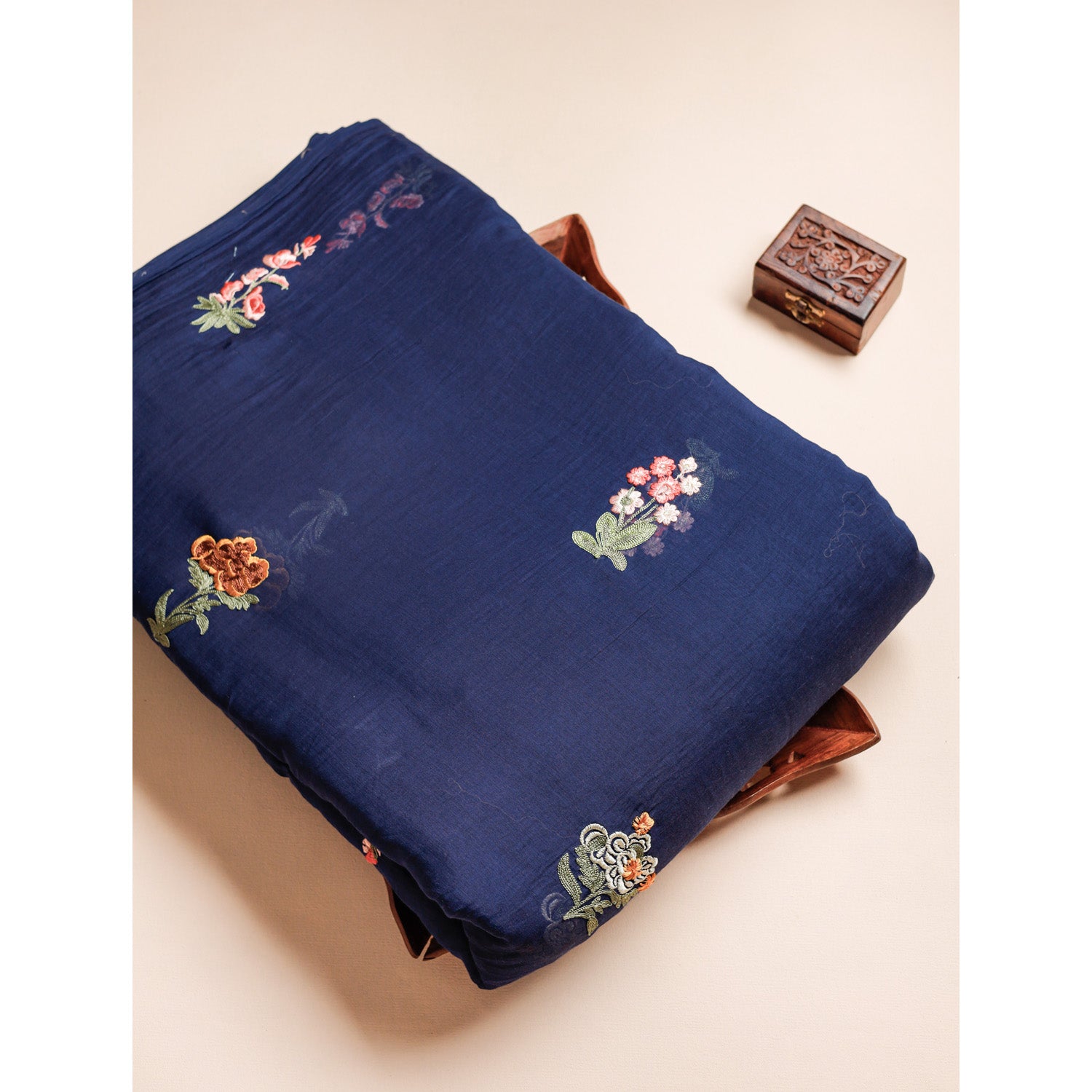 PURE MALAI CHANDERI SILK EMBROIDERED FABRIC