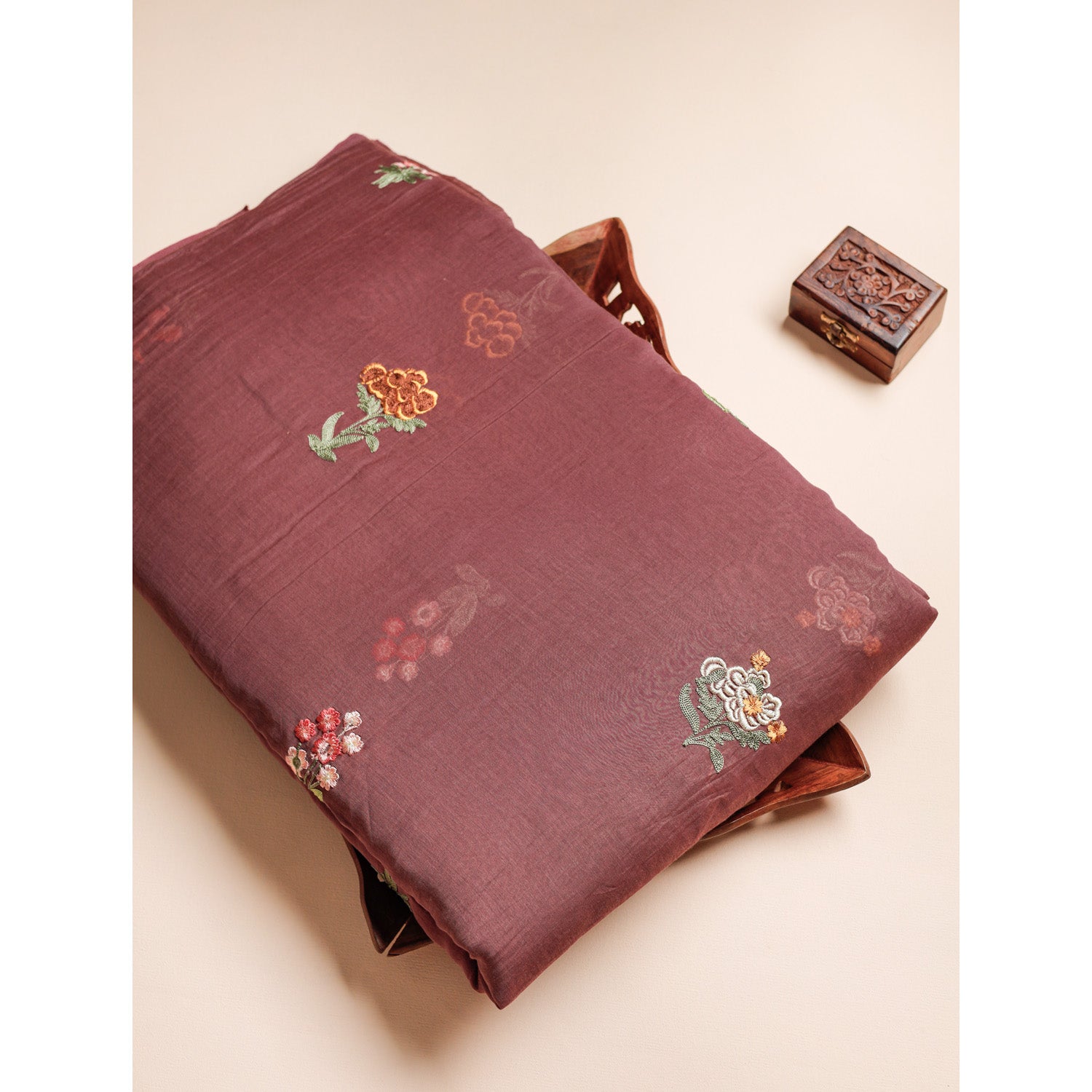 PURE MALAI CHANDERI SILK EMBROIDERED FABRIC