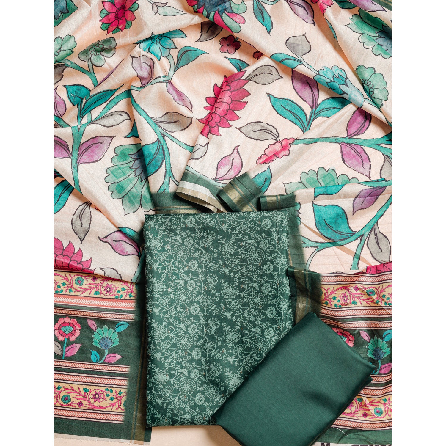 SEMI TUSSAR SILK KALAMKARI SUIT SET