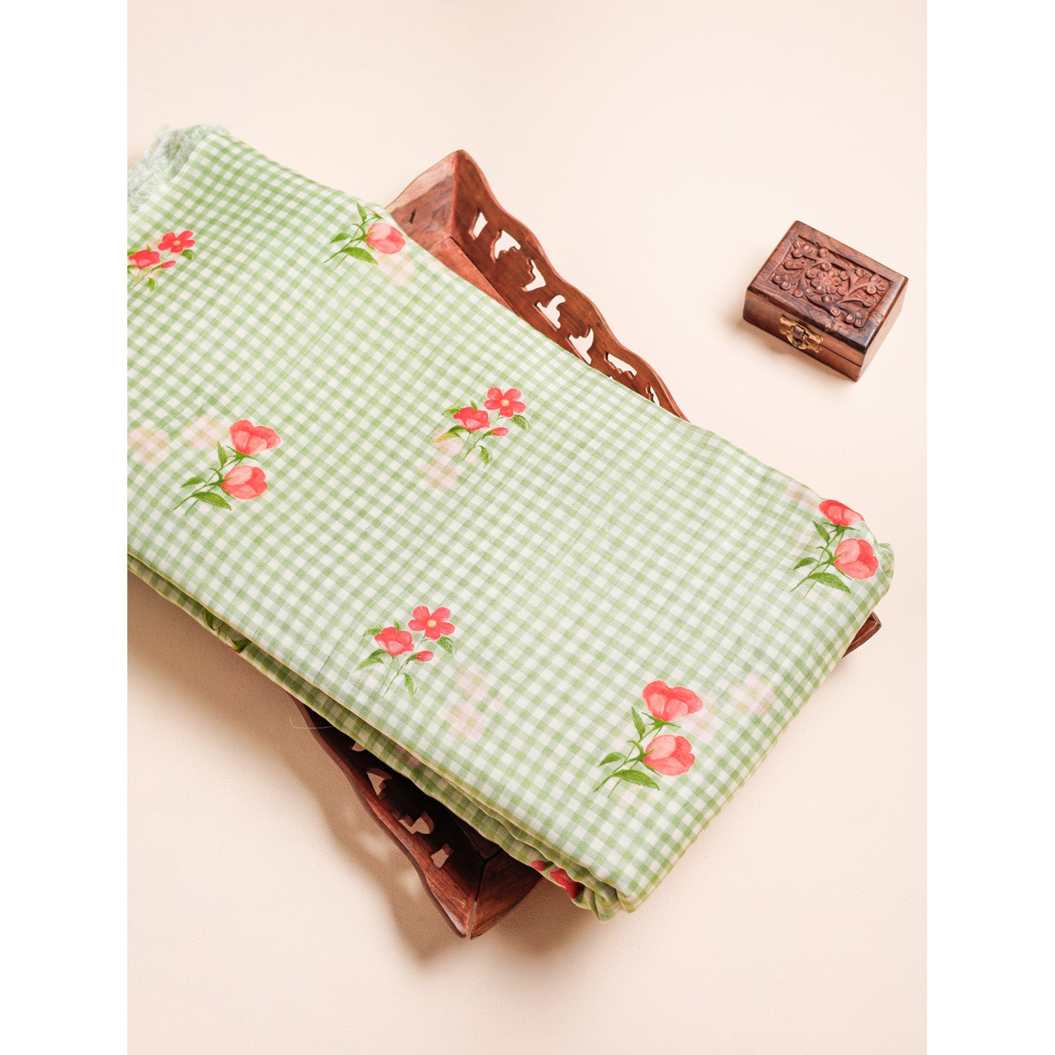 MUL CHANDERI NOOR CHECKS PRINTED FABRIC