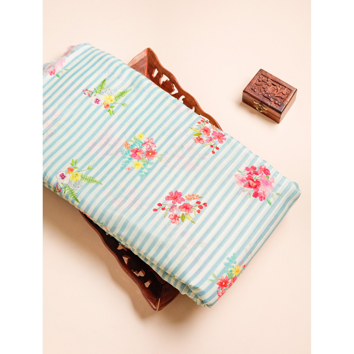 MUL CHANDERI NOOR STRIPES PRINTED FABRIC
