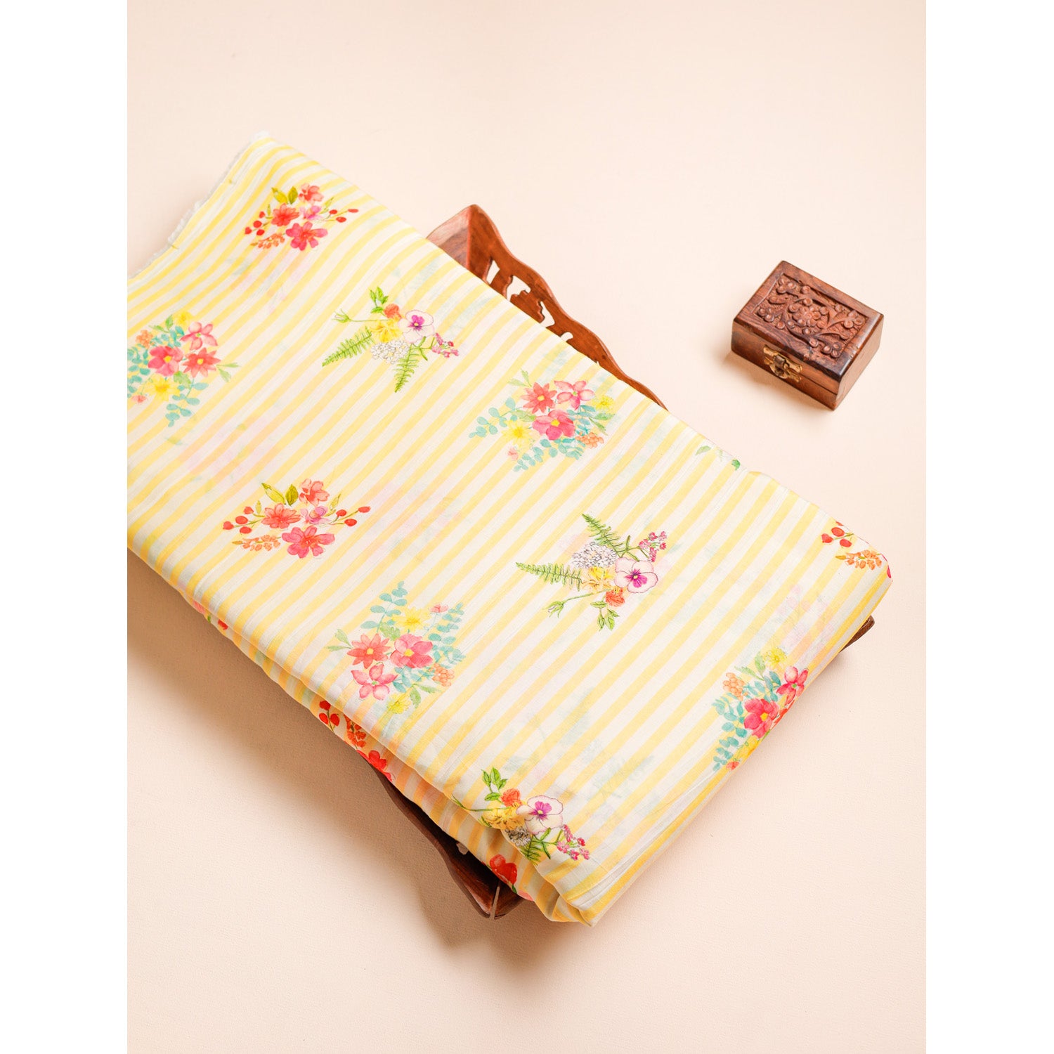 MUL CHANDERI NOOR STRIPES PRINTED FABRIC