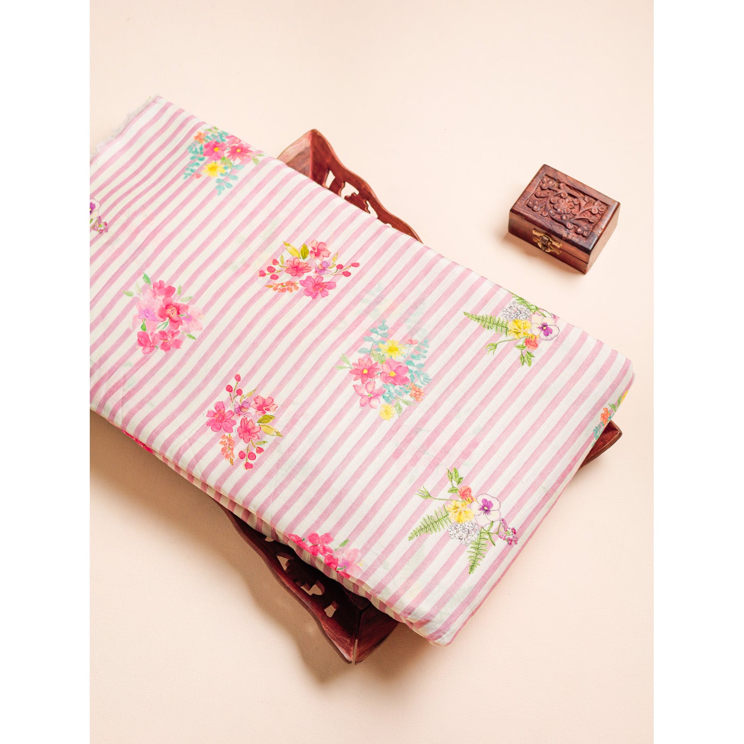MUL CHANDERI NOOR STRIPES PRINTED FABRIC