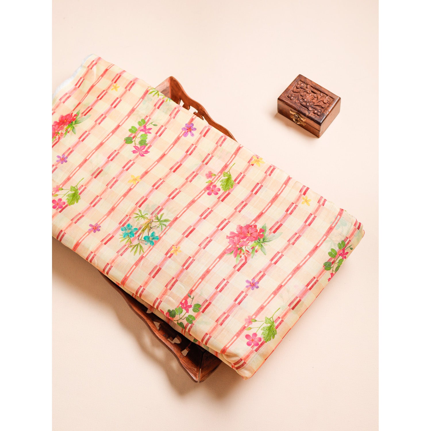 MUL CHANDERI NOOR CHECKS PRINTED FABRIC