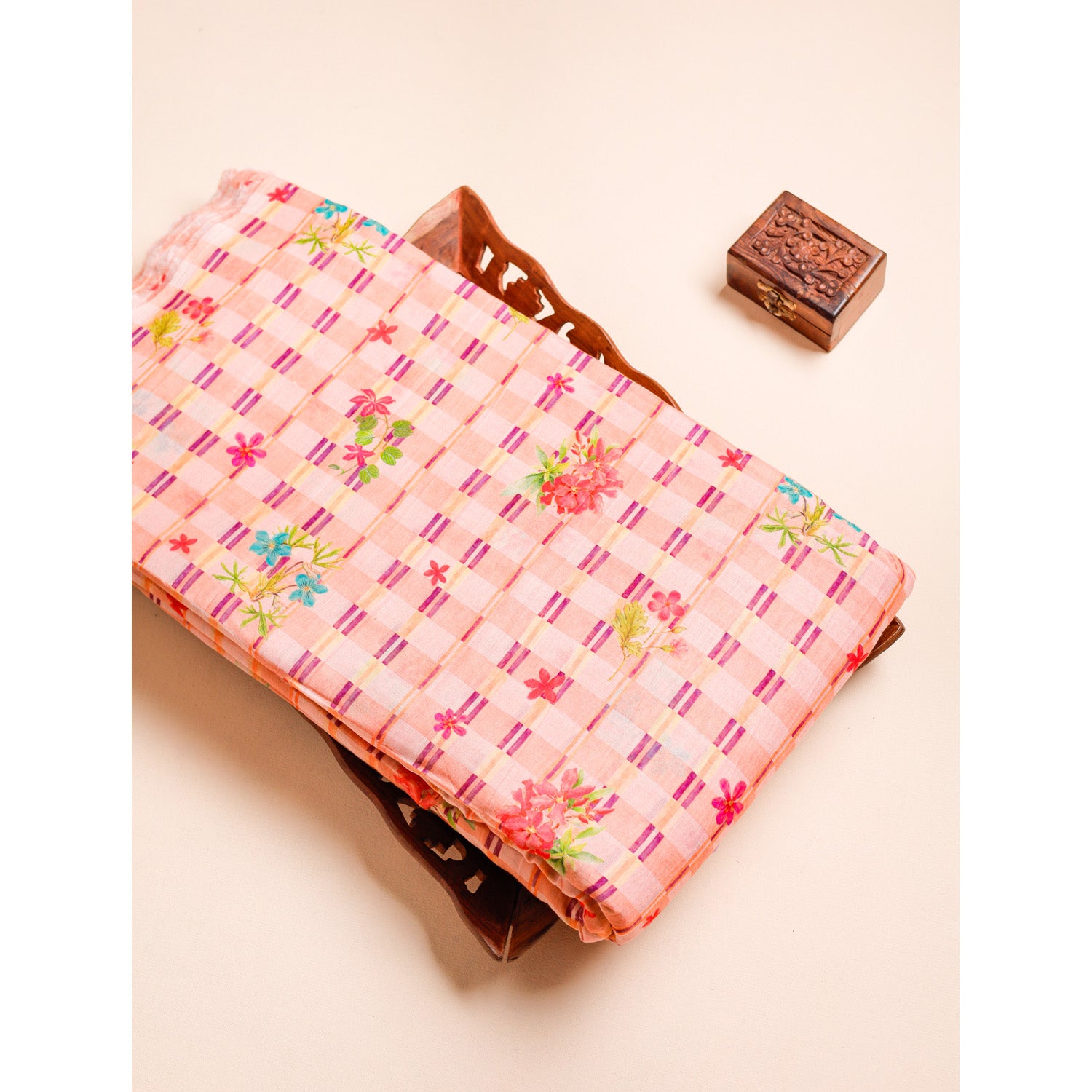 MUL CHANDERI NOOR CHECKS PRINTED FABRIC