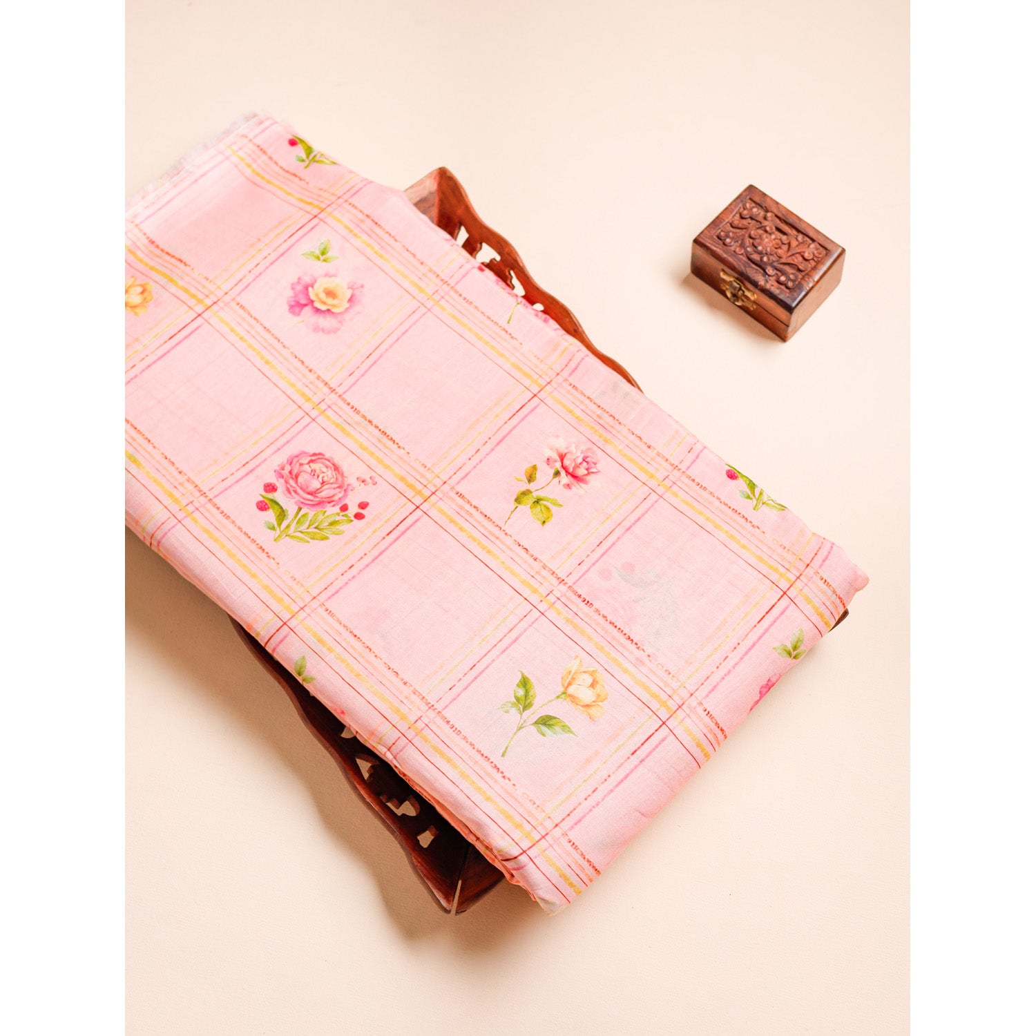 MUL CHANDERI NOOR CHECKS PRINTED FABRIC