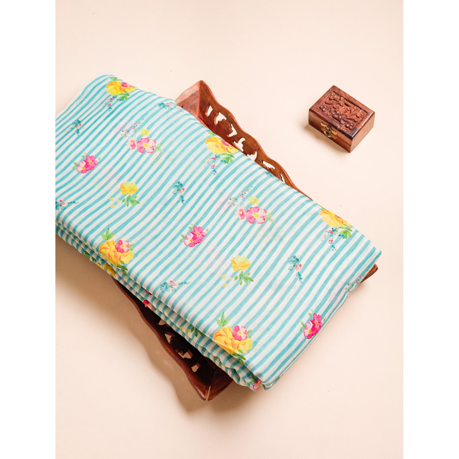 MUL CHANDERI NOOR STRIPES PRINTED FABRIC