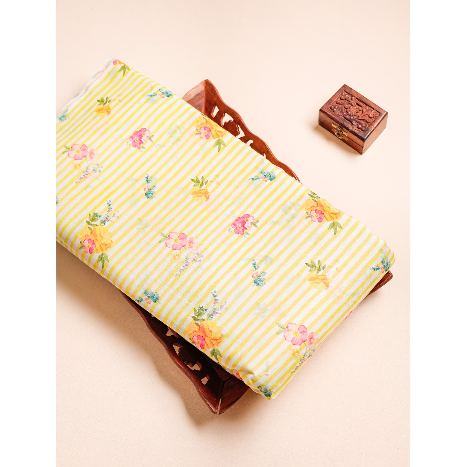 MUL CHANDERI NOOR STRIPES PRINTED FABRIC