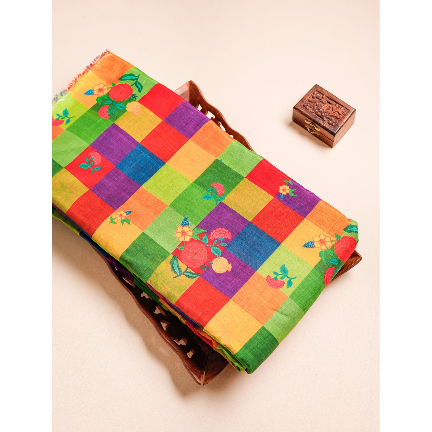 MUL CHANDERI NOOR CHECKS PRINTED FABRIC