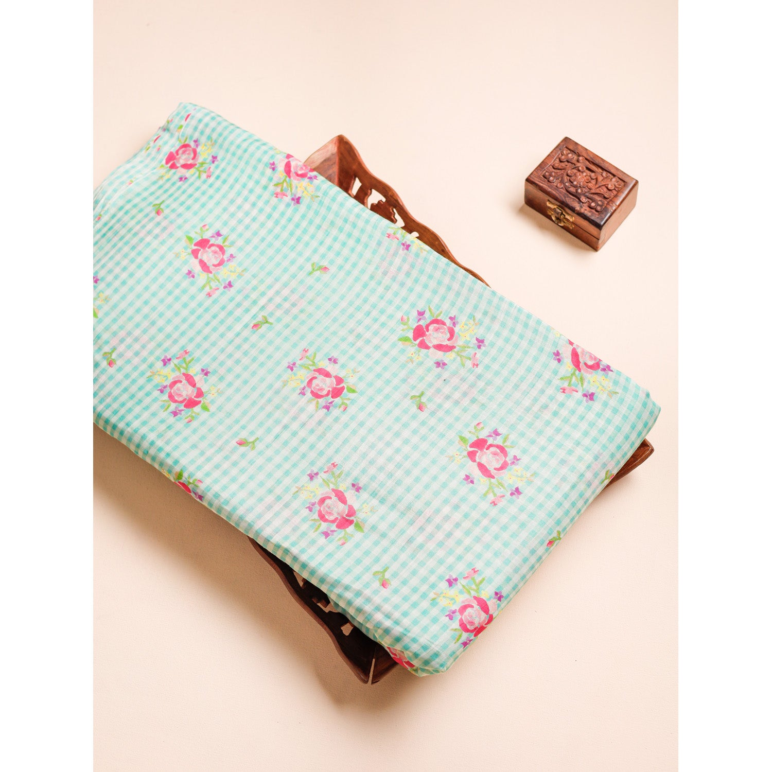 MUL CHANDERI NOOR CHECKS PRINTED FABRIC