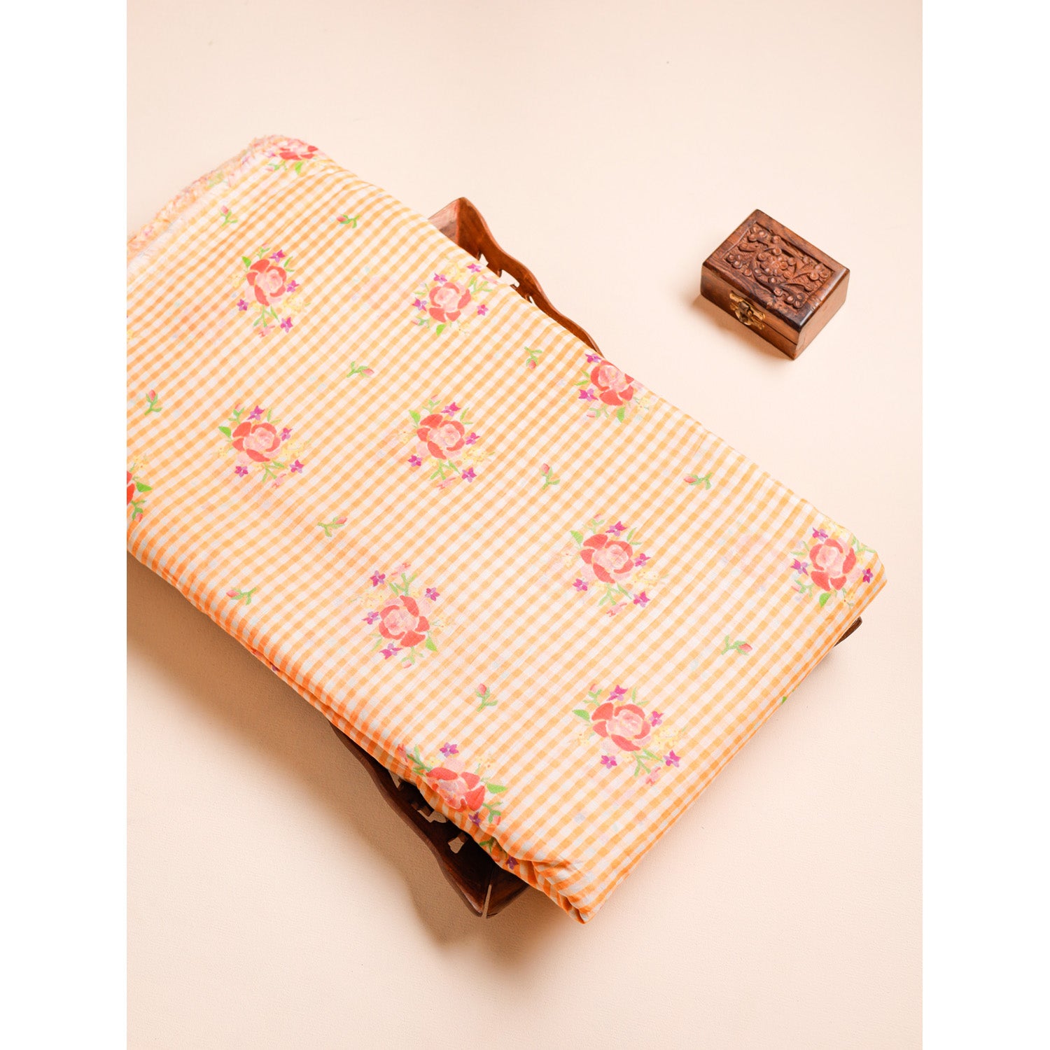 MUL CHANDERI NOOR CHECKS PRINTED FABRIC
