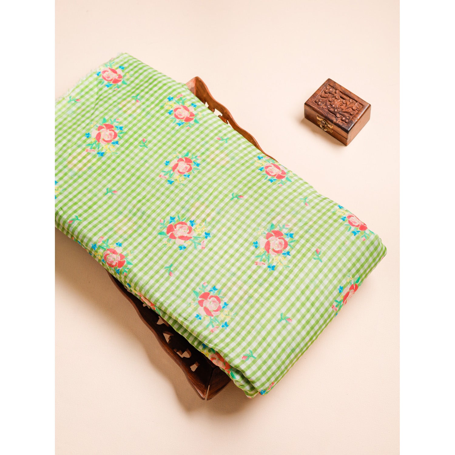 MUL CHANDERI NOOR CHECKS PRINTED FABRIC