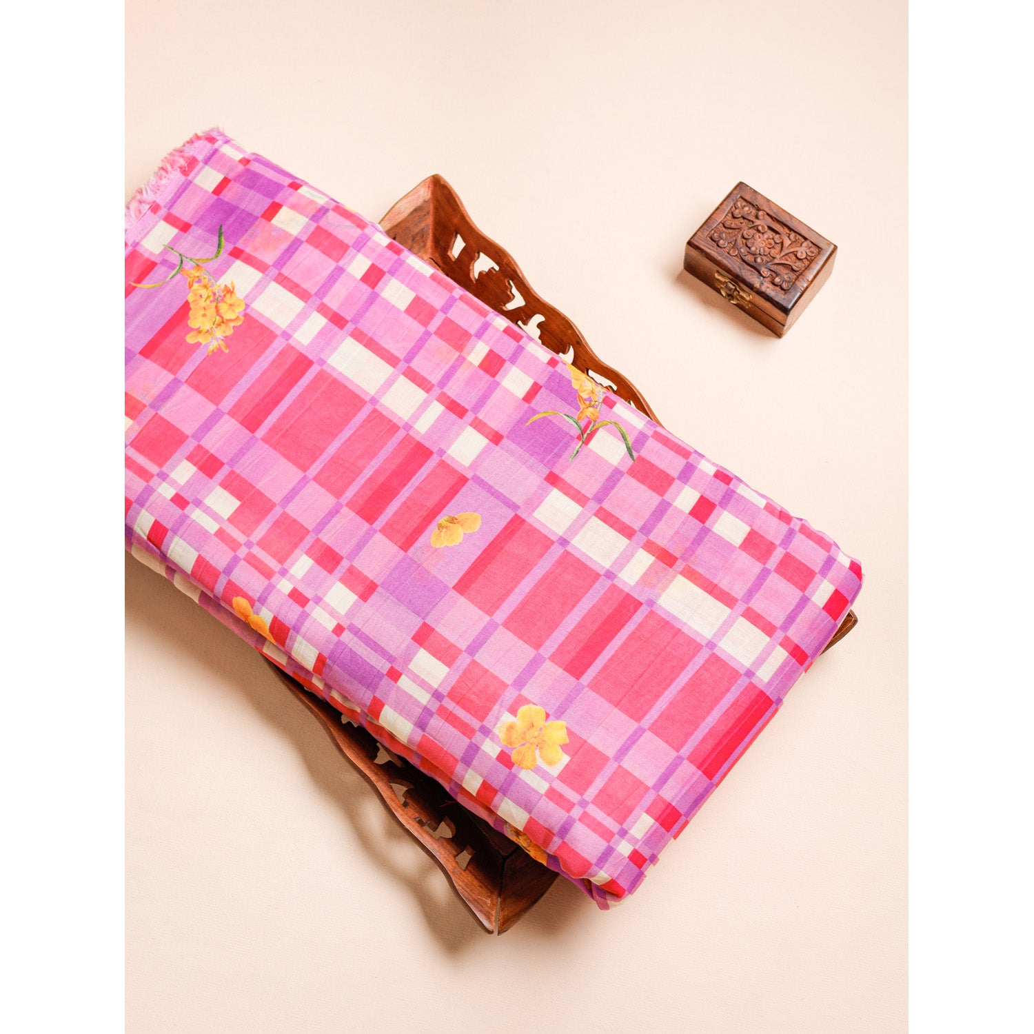 MUL CHANDERI NOOR CHECKS PRINTED FABRIC