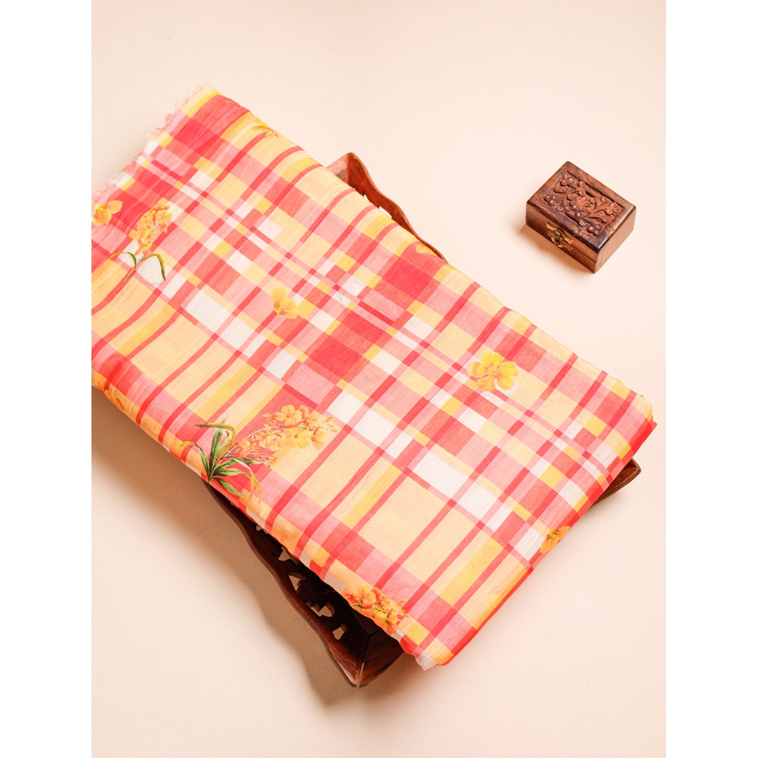 MUL CHANDERI NOOR CHECKS PRINTED FABRIC