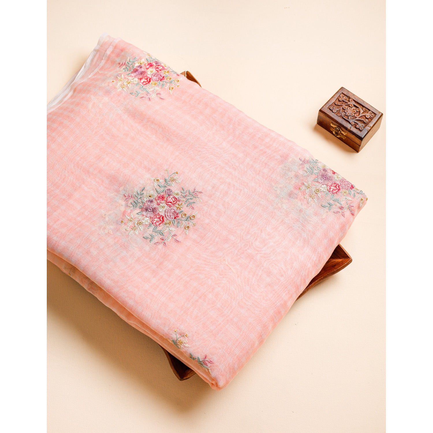 PREMIUM CHECKS MUL CHANDERI EMBROIDERED FABRIC