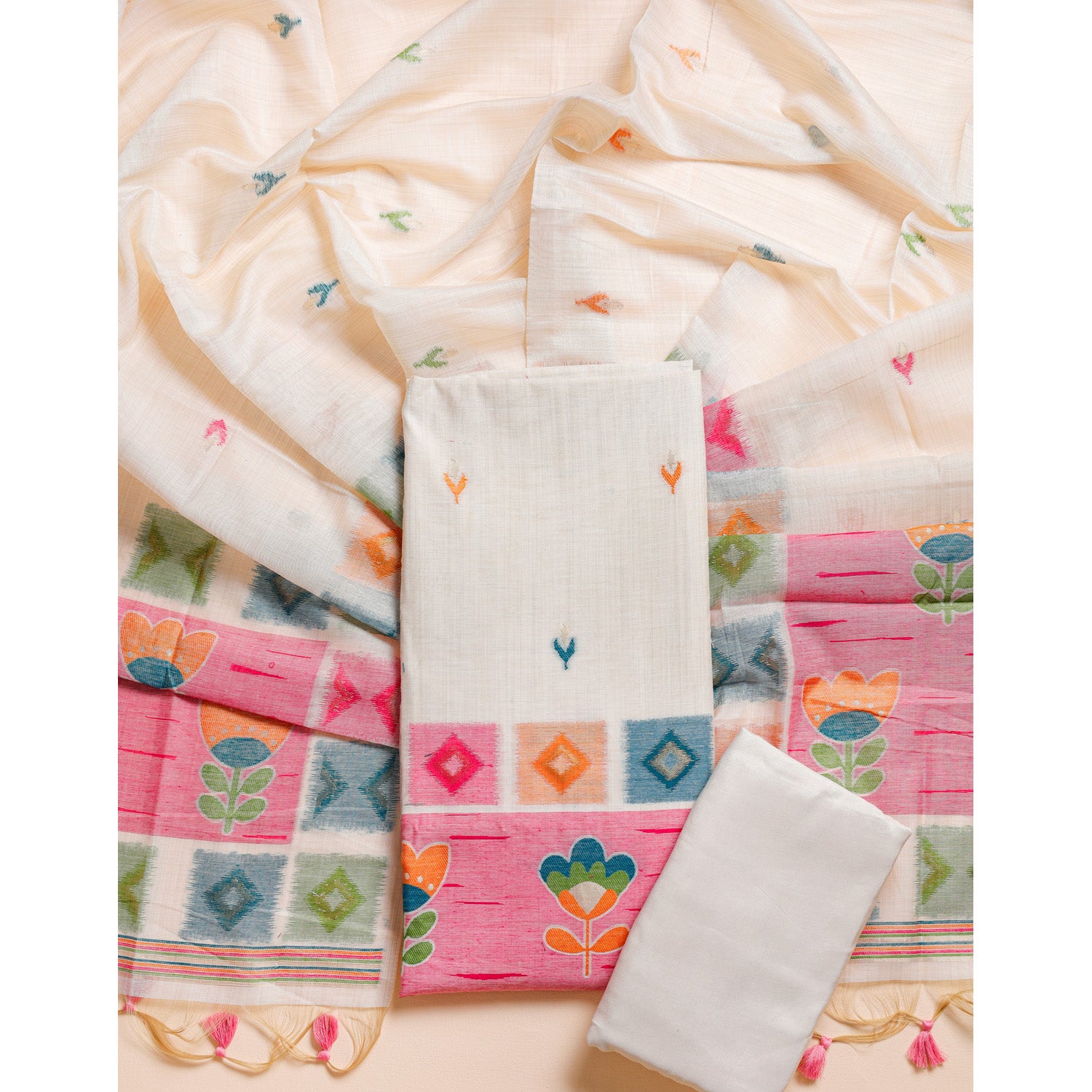 MUGA SILK PHOOL RANG SUIT SET