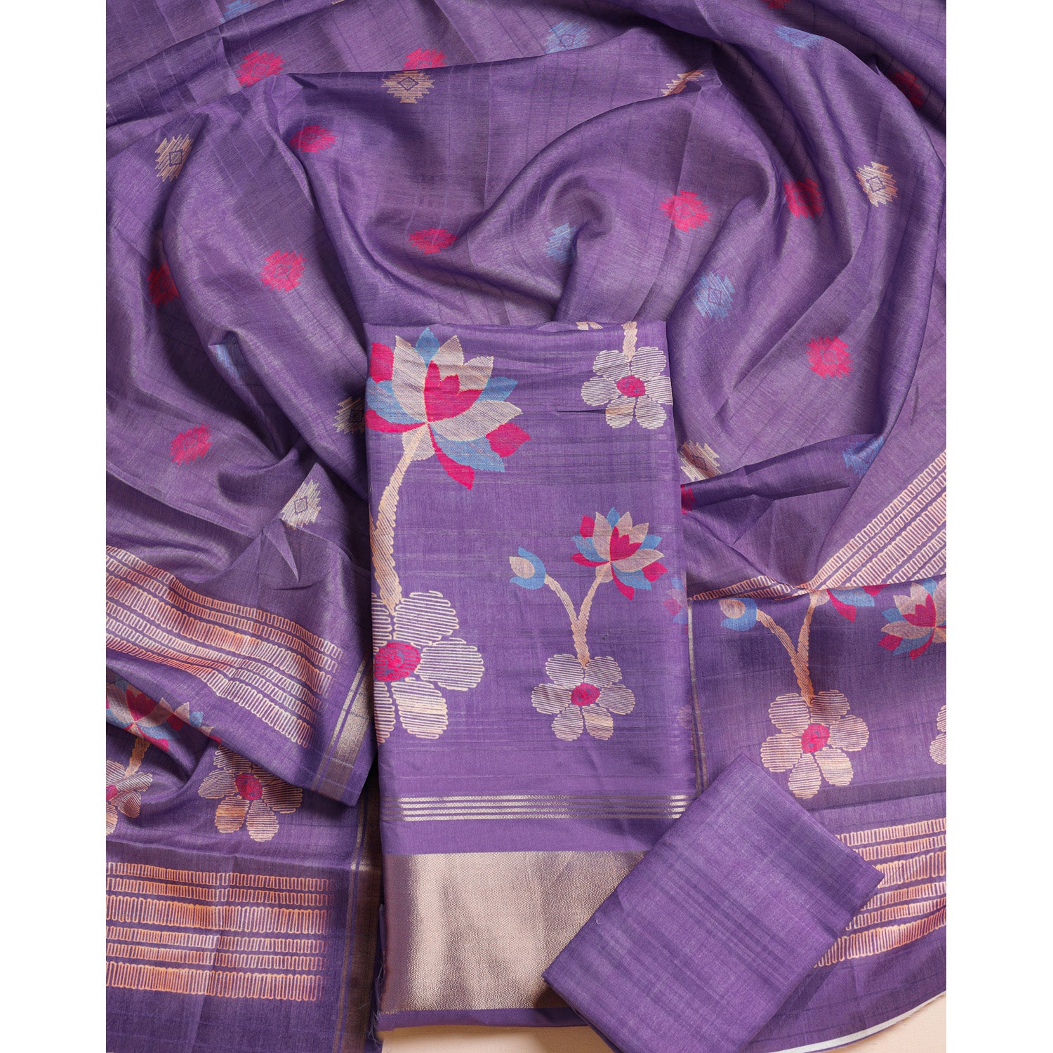 SEMI TUSSAR FLORAL PRINTED SUIT SET