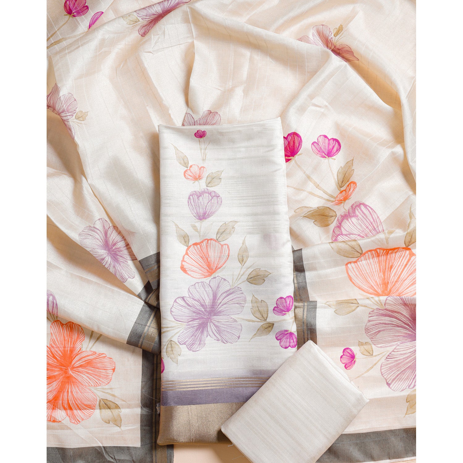 SEMI TUSSAR FLORAL PRINTED SUIT SET