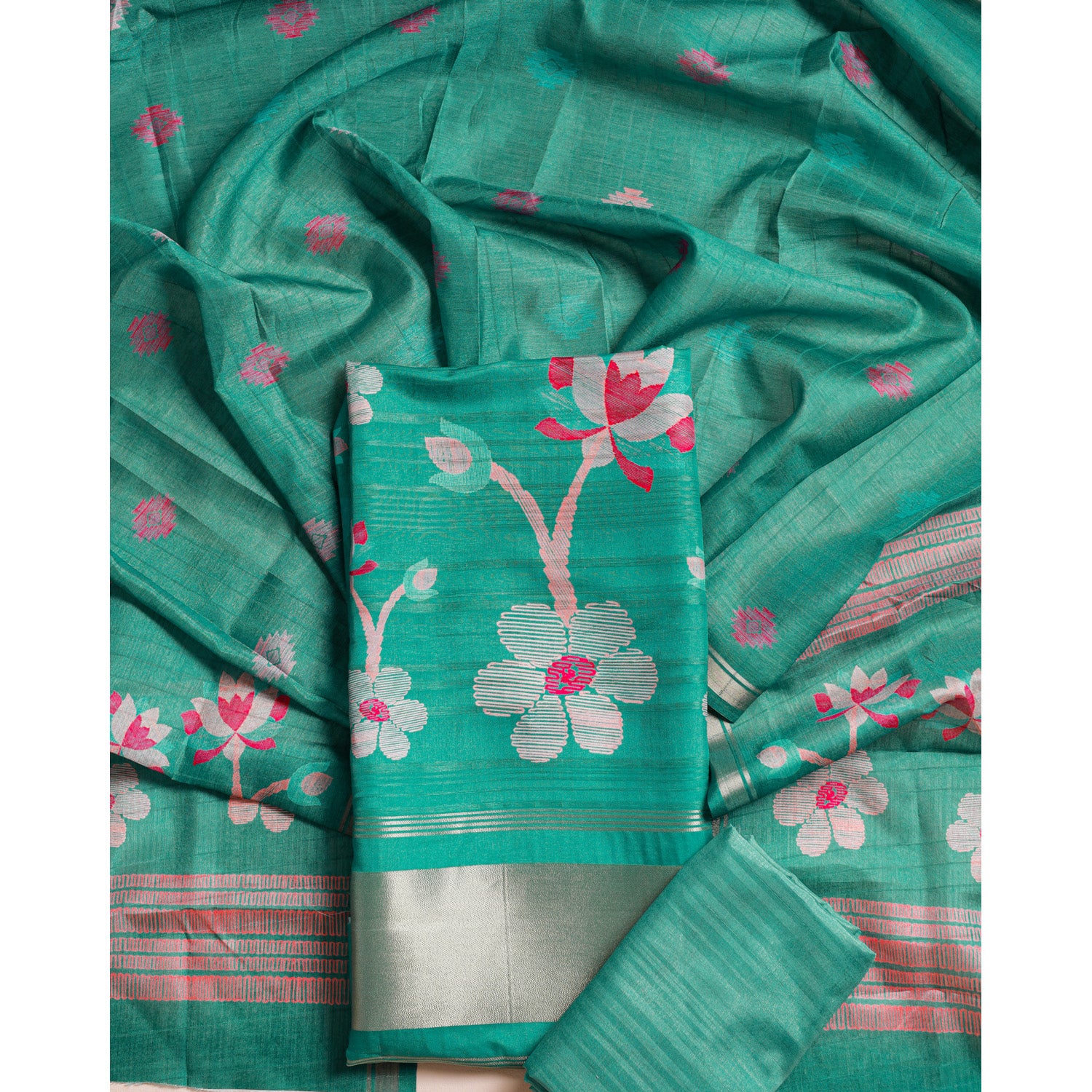 SEMI TUSSAR FLORAL PRINTED SUIT SET
