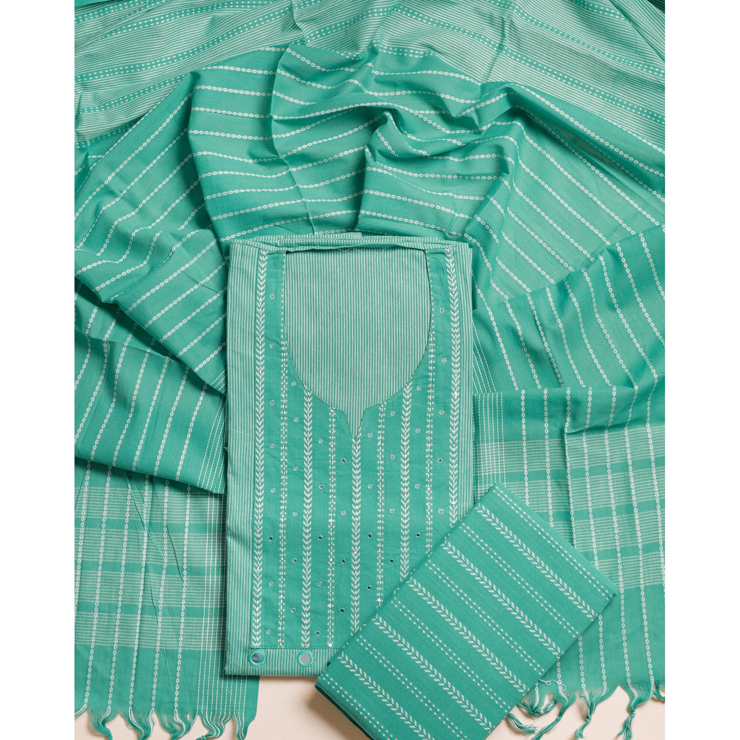 PURE COTTON HANDLOOM MIRRORWORK SUIT SET
