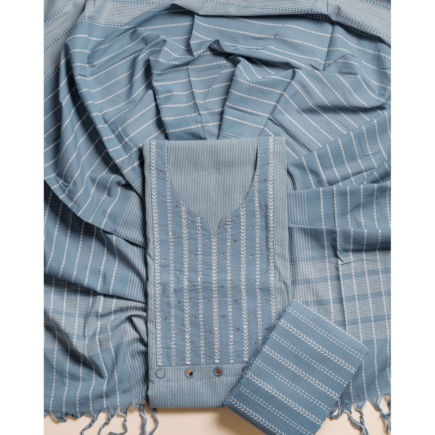 PURE COTTON HANDLOOM MIRRORWORK SUIT SET