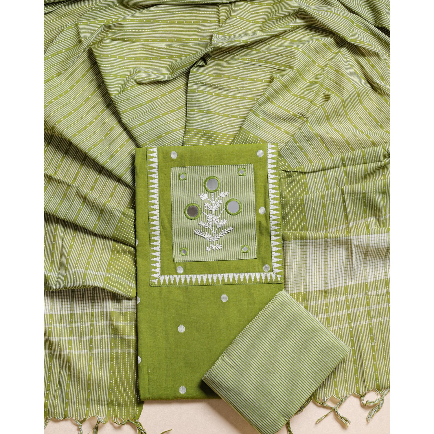 PURE COTTON HANDLOOM MIRRORWORK SUIT SET