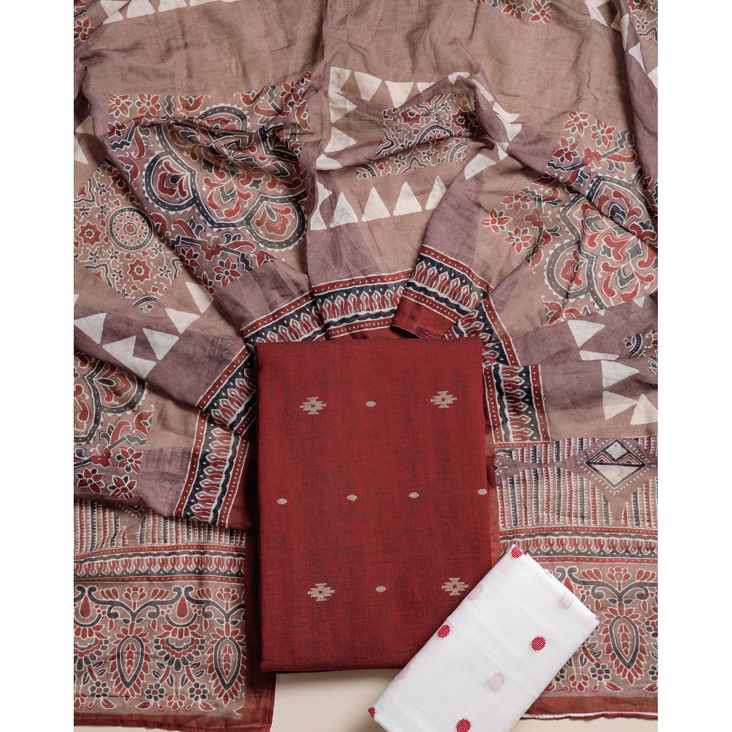 GUL RANG COTTON AJRAKH SUIT SET
