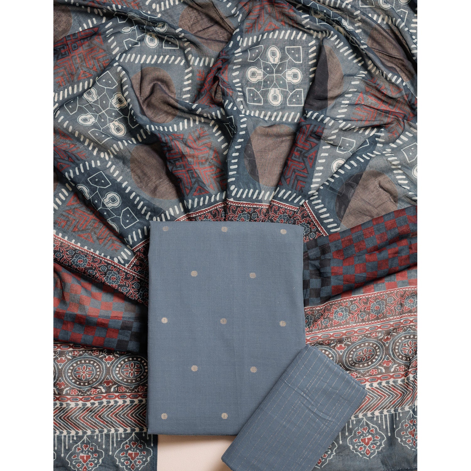 GUL RANG COTTON AJRAKH SUIT SET