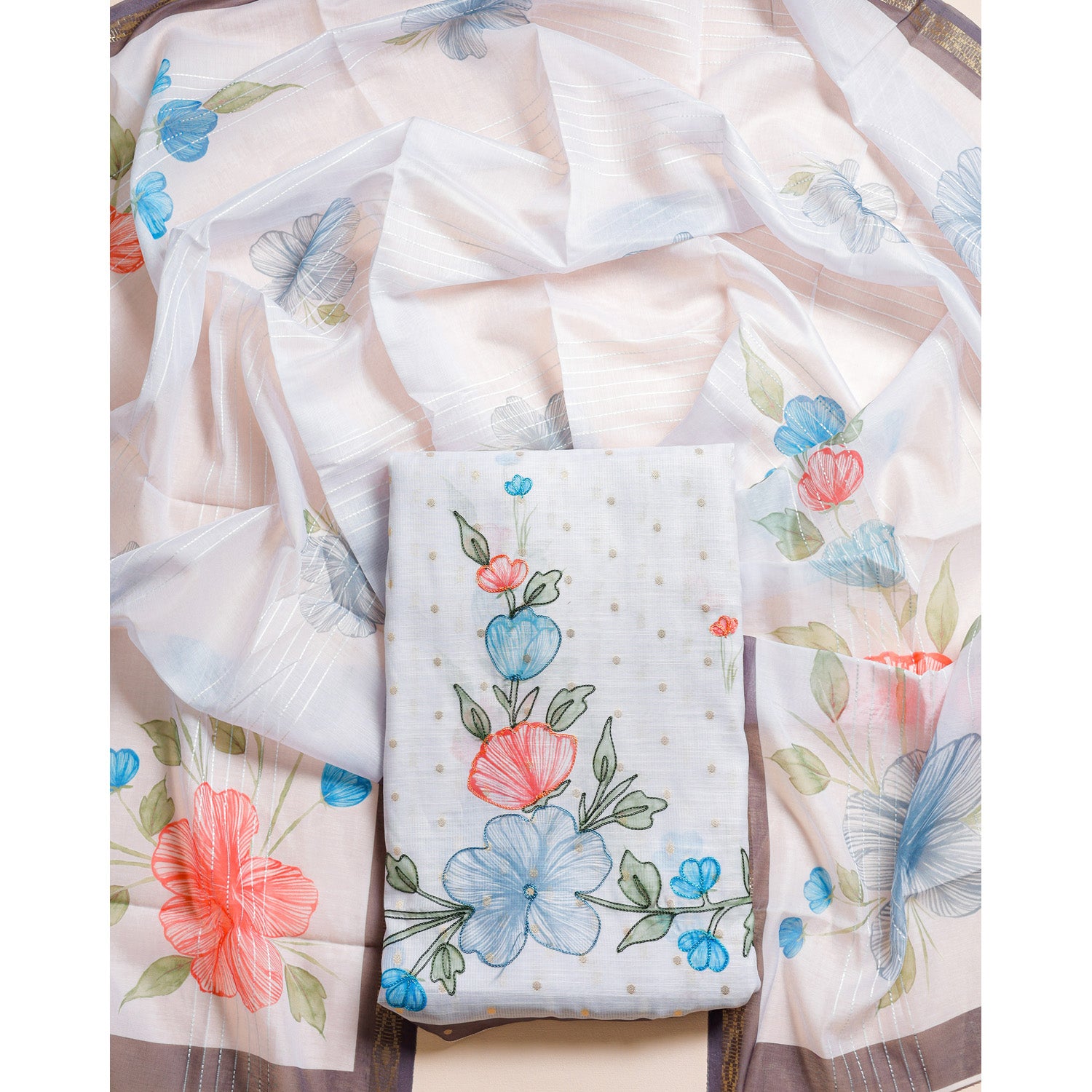 CHANDERI SILK EMBROIDERED 2 PIECE SET