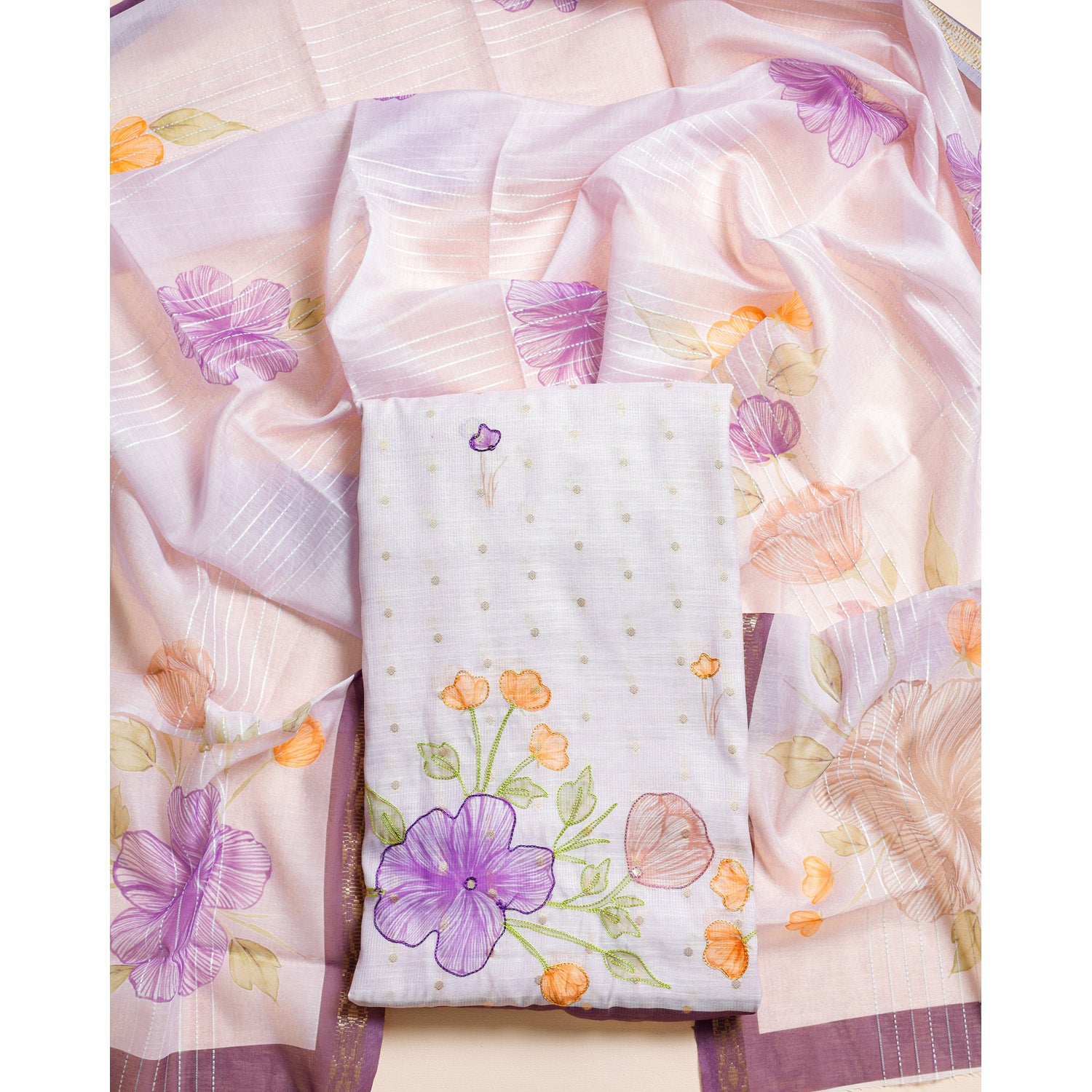 CHANDERI SILK EMBROIDERED 2 PIECE SET